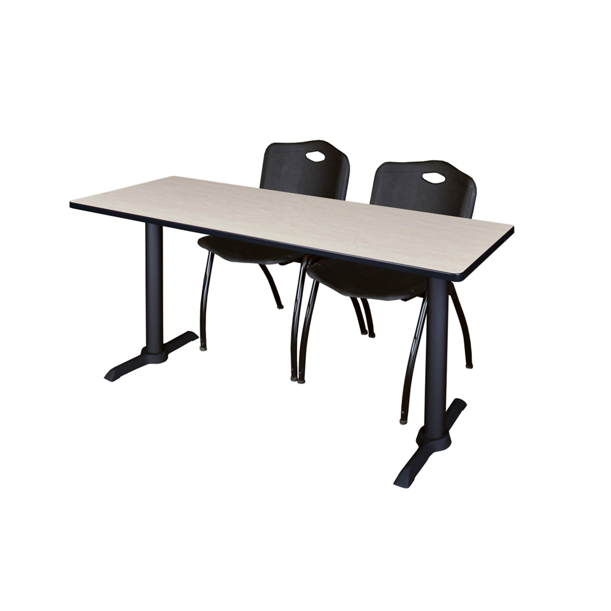 Regency Cain Training Seminar Table with T-Base — 60in. x 24in., Maple/Cherry, Includes 2 Black M Stack Chairs, Model# MTRCT6024PL47BK