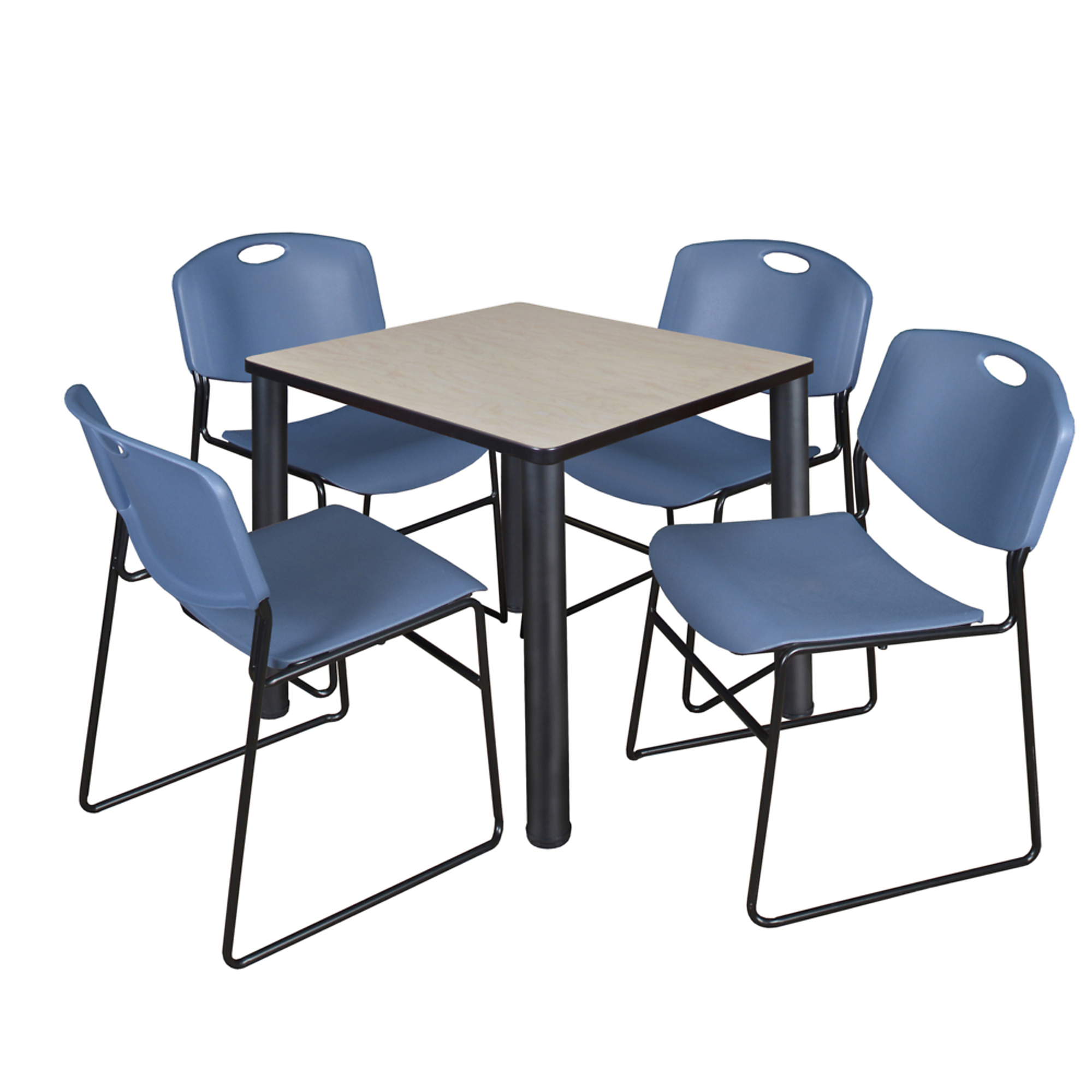 Regency Kee Square Breakroom Table Set — 30in. Maple Top, Black Legs, 4 Blue Zeng Stack Chairs, Model# TB3030PLBPBK44BE