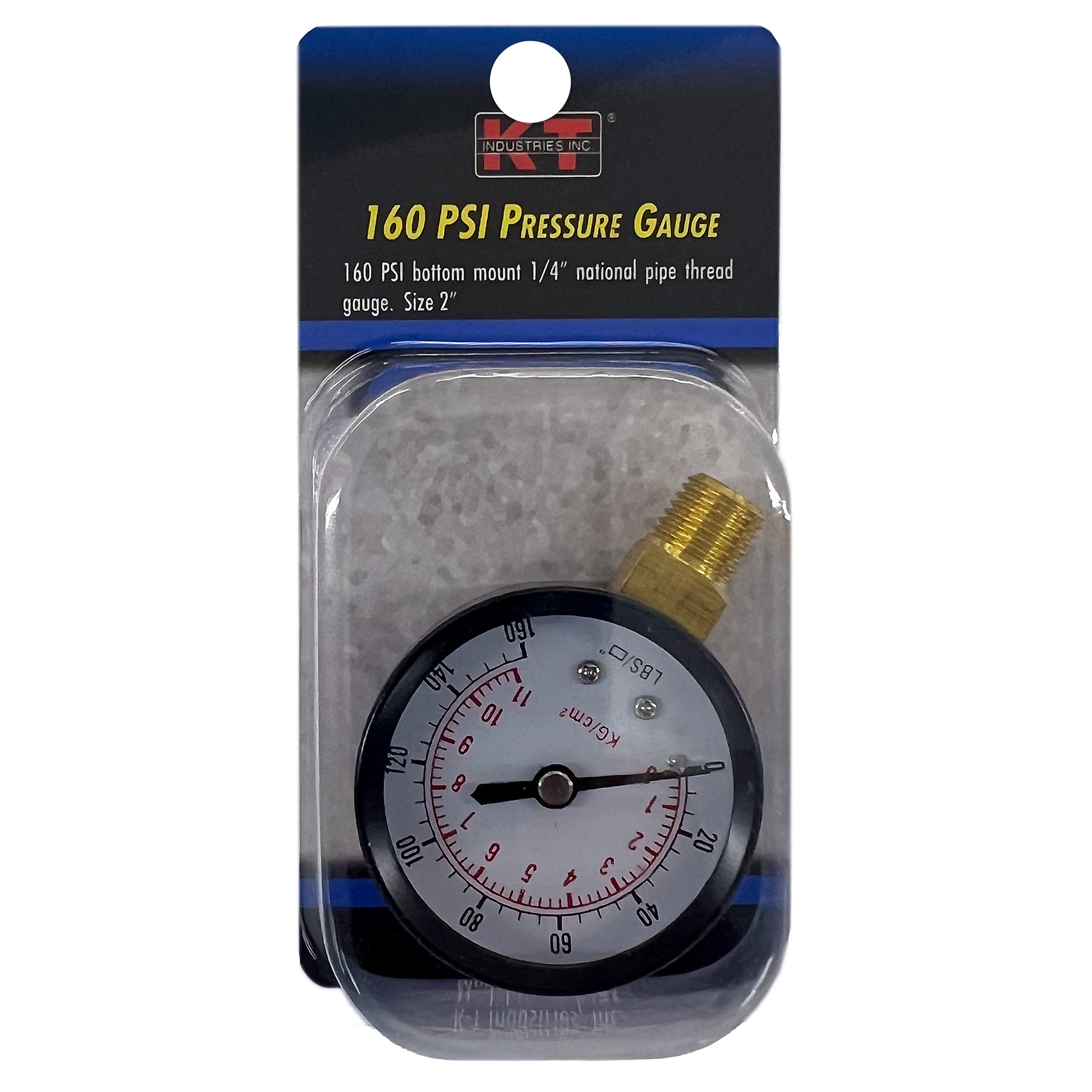 K-T Industries Bottom Mount Gauge — 2in., 1/4in. NPT, 160 PSI, Model# 6-5471