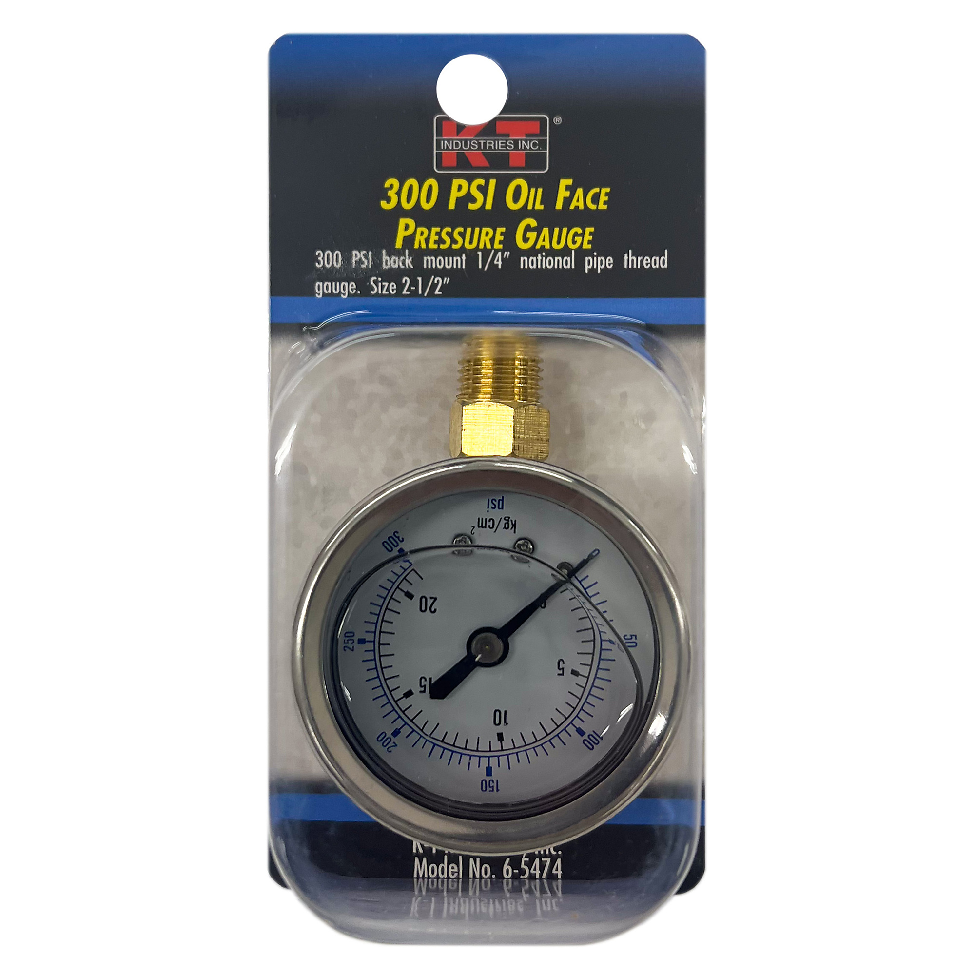 K-T Industries Oil-Filled Gauge — 2.5in., 0-250 PSI, 1/4in. NPT Bottom Mount, Model# 6-5474