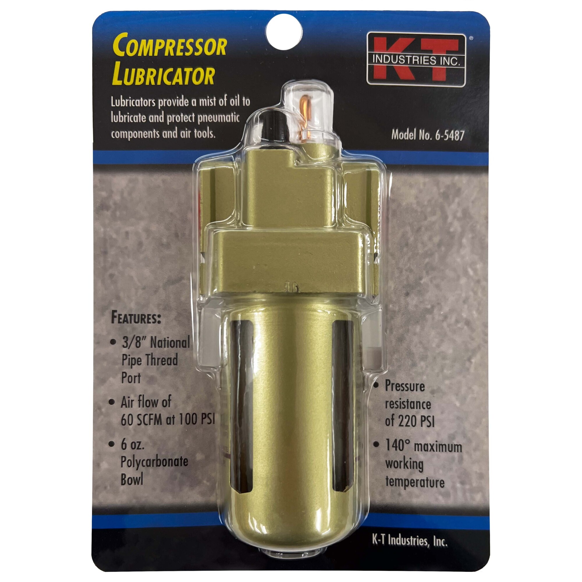 K-T Industries Compressor Lubricator — 88 SCFM, 100 PSI, 3/8in. NPT, 5 Oz. Capacity, Model# 6-5487