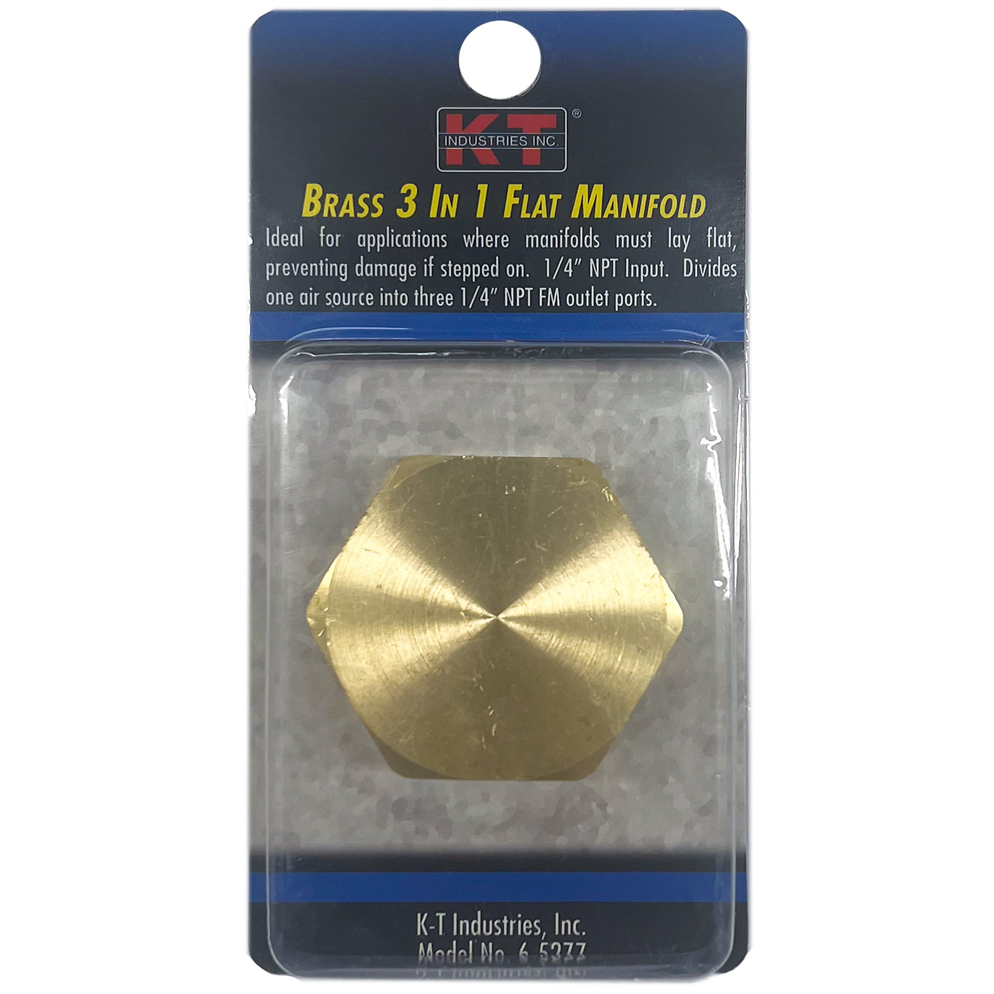 K-T Industries 3-in-1 Manifold — 1/4in. NPT Input, Brass, Model# 6-5277