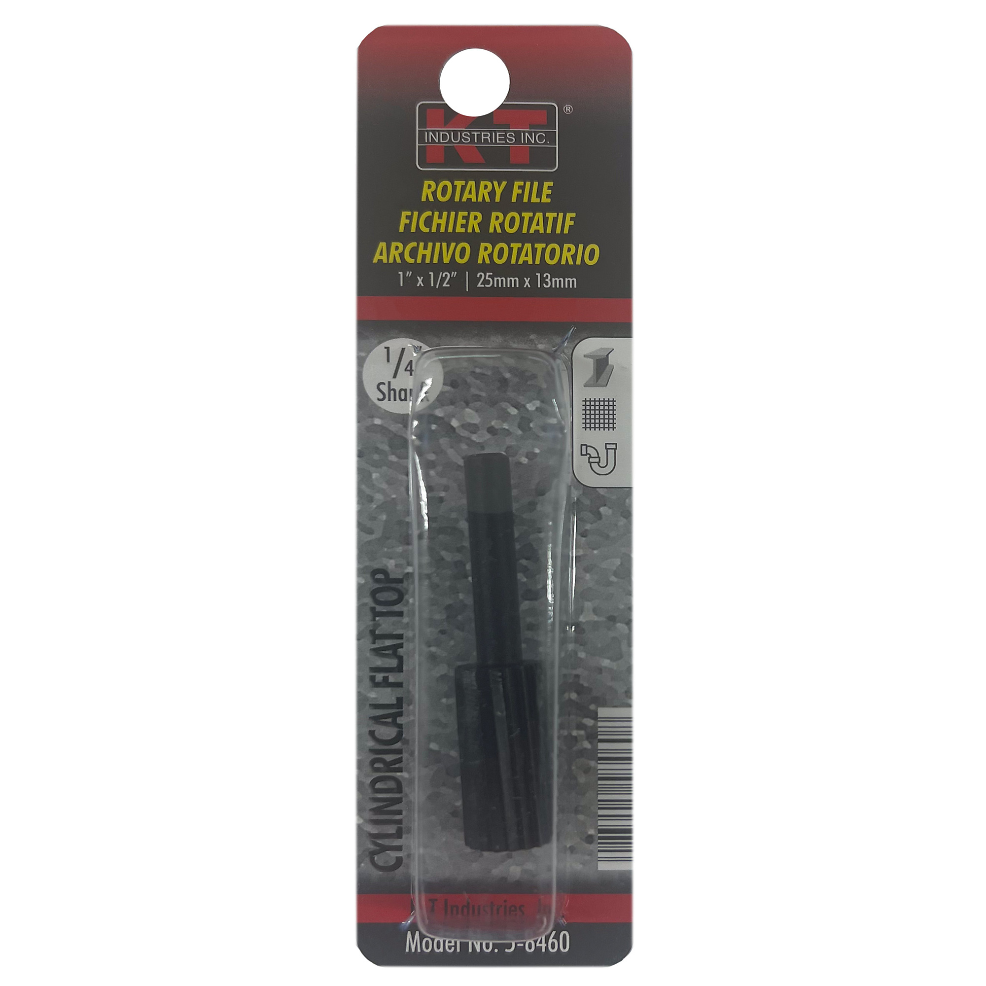 K-T Industries Cylindrical Flat Top File — Hardened Steel, 1/4in. Shank, Model# 5-8460