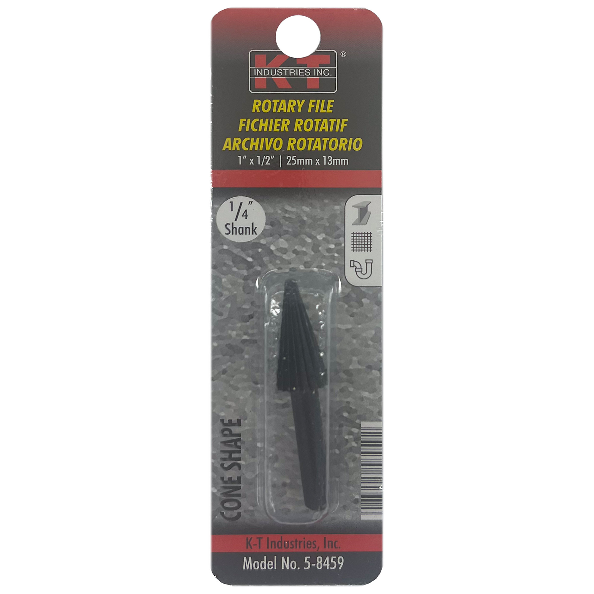 K-T Industries Cone Shape File — 1/4in. Shank, Hardened Edges, Model# 5-8459