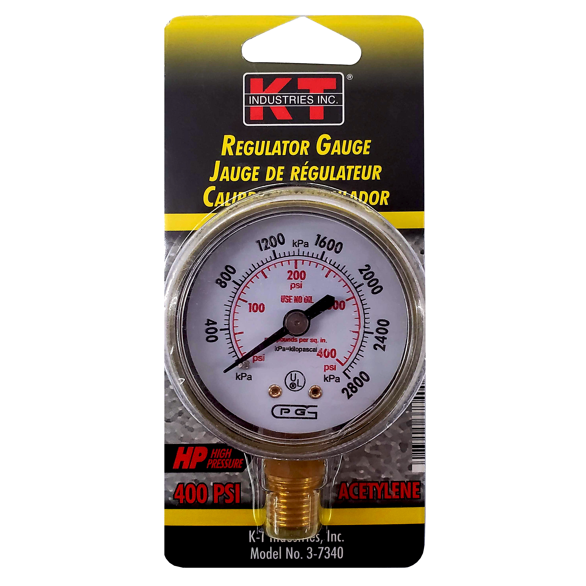 K-T Industries Acetylene High Pressure Gauge — 400 Lb., 1/4in. NPT Inlet, Model# 3-7340