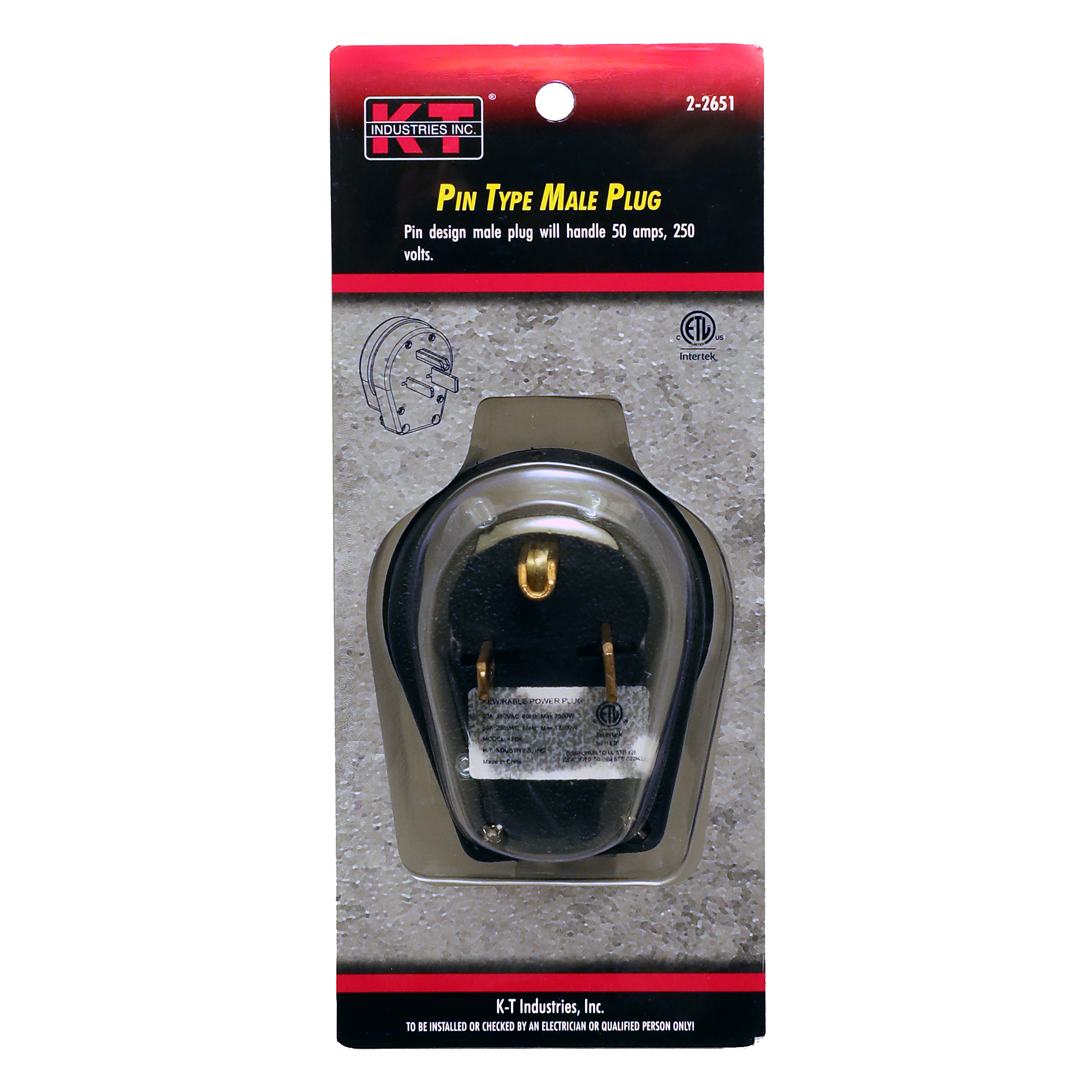 K-T Industries Pin Type Male Plug — 50 Amps, 250 Volts, Model# 2-2651