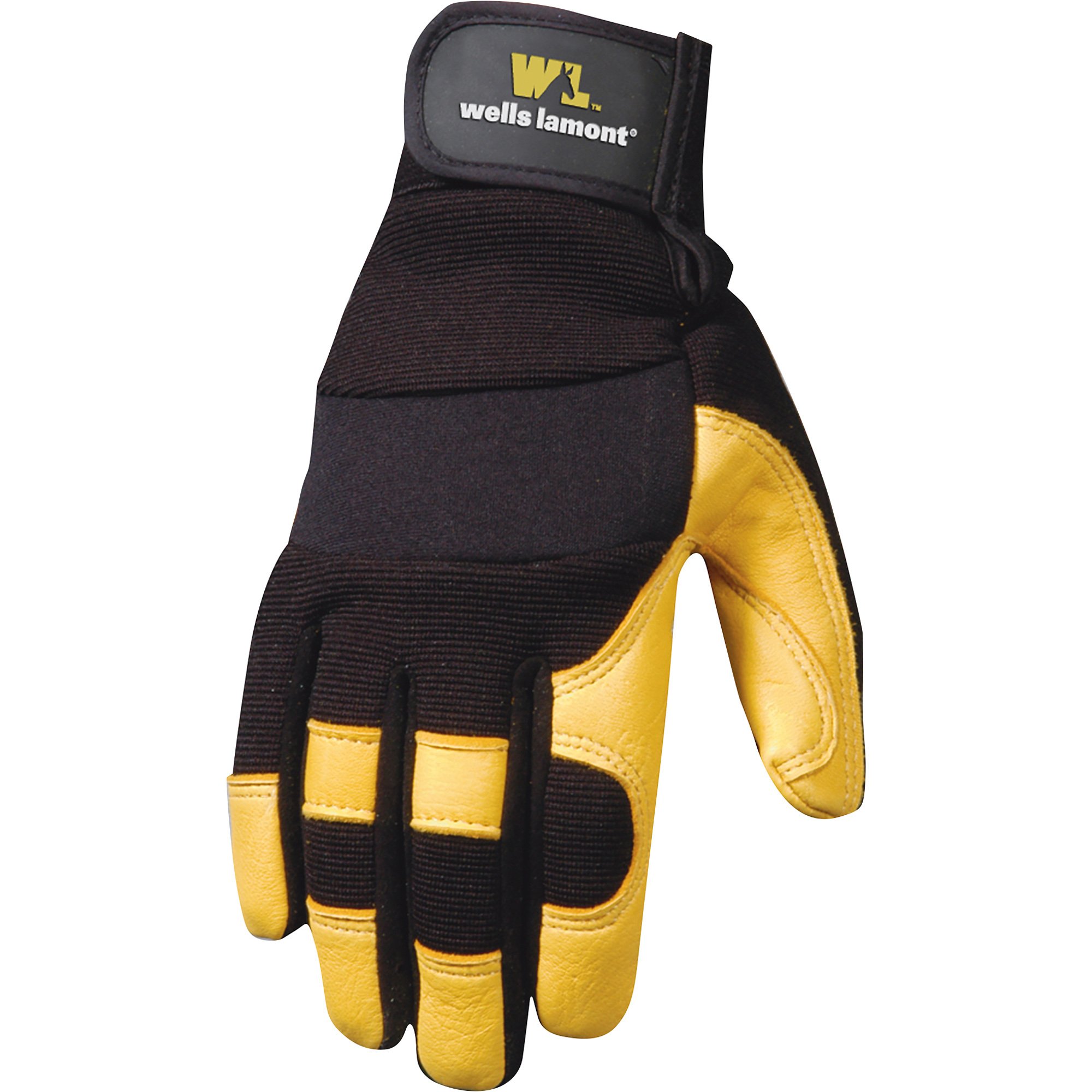 Wells Lamont Men's Premium Ultra-Comfort Deerskin Gloves — Black/Goldenrod, Model# 3210