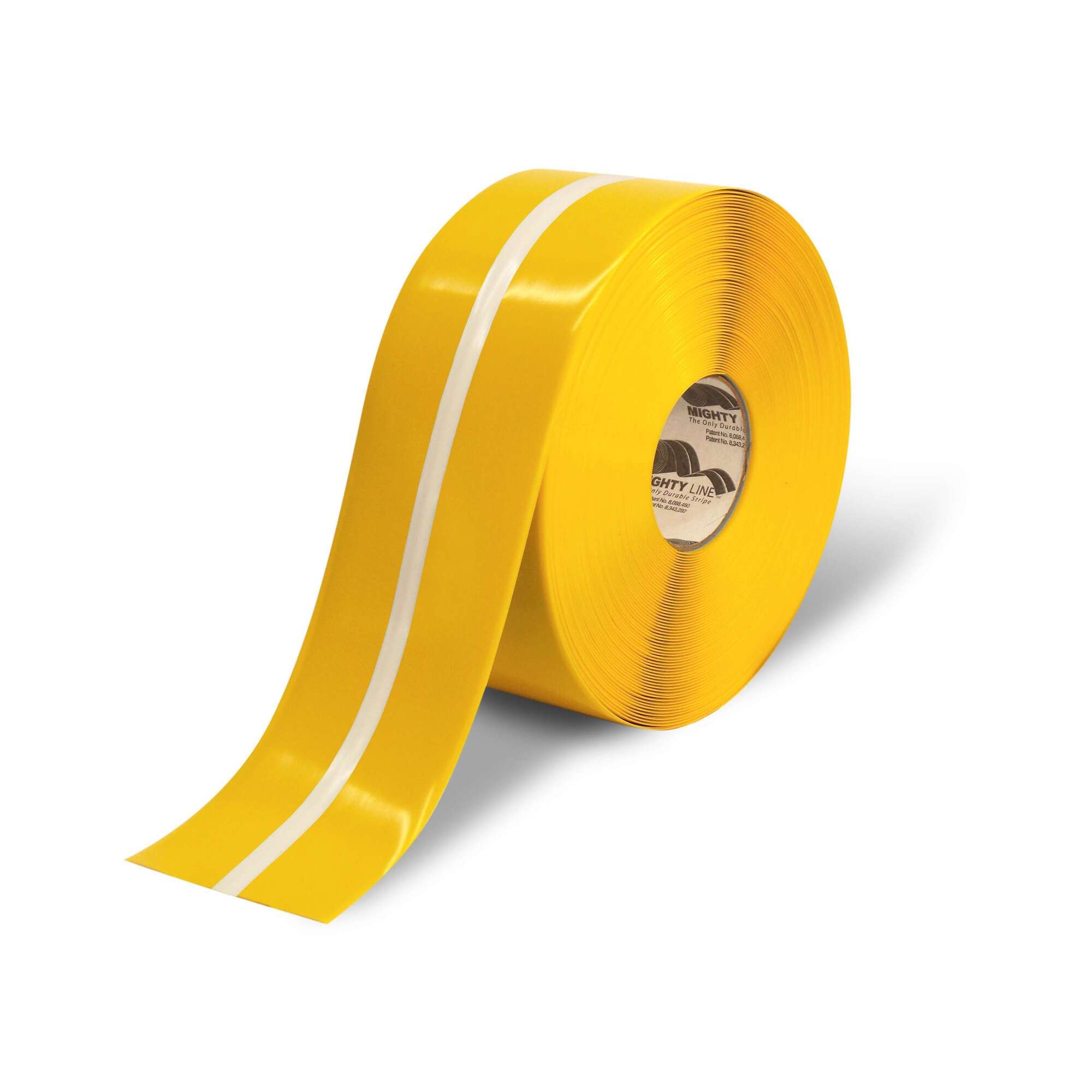 Mighty Line MightyGlow Floor Tape — 4in. x 100ft., Yellow with Luminescent Center Line, 50 Mil, Model# 4RYLUMCTR