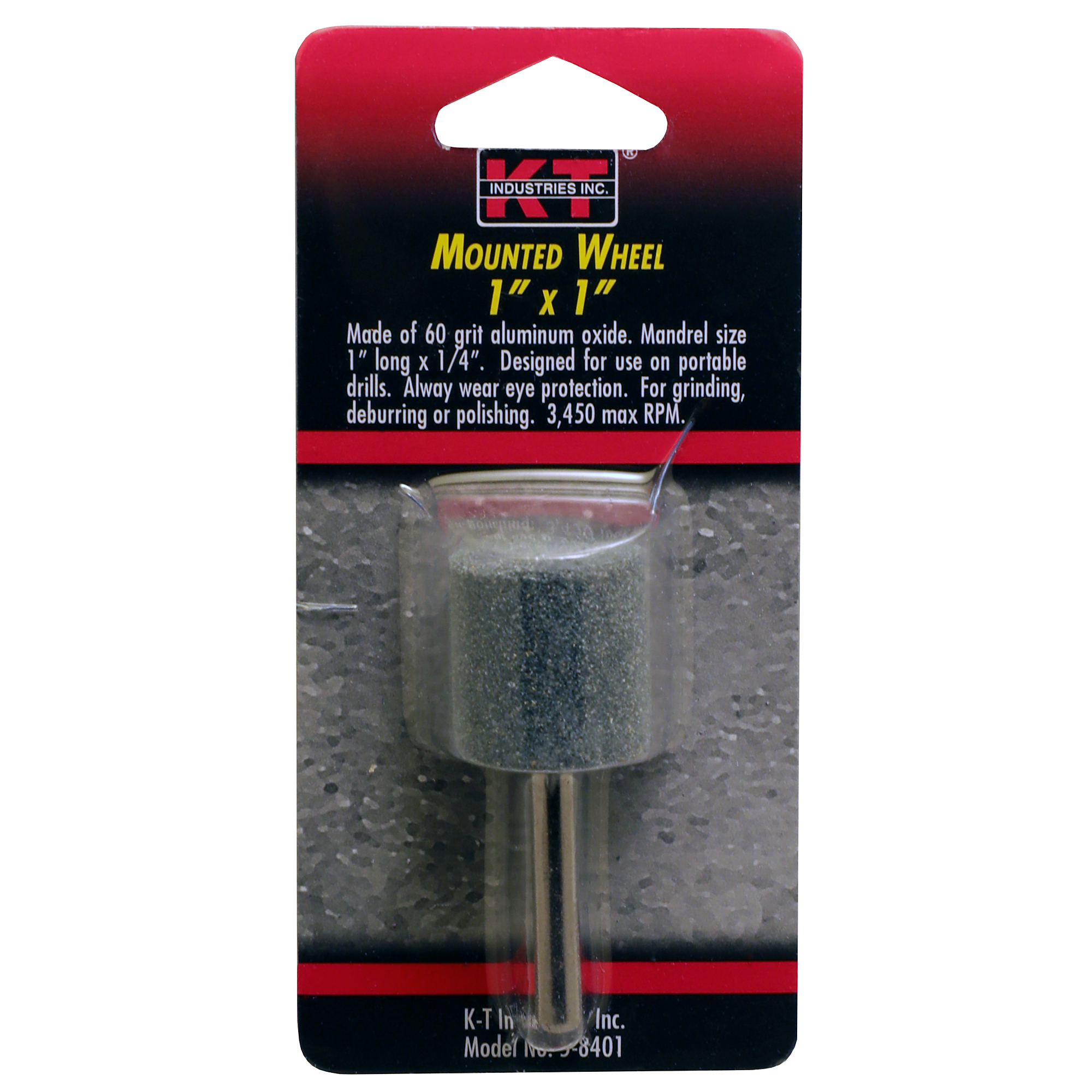K-T Industries Mounted Wheel — 1in. x 1in., 60 Grit, 1/4in. Shank, Model# 5-8401