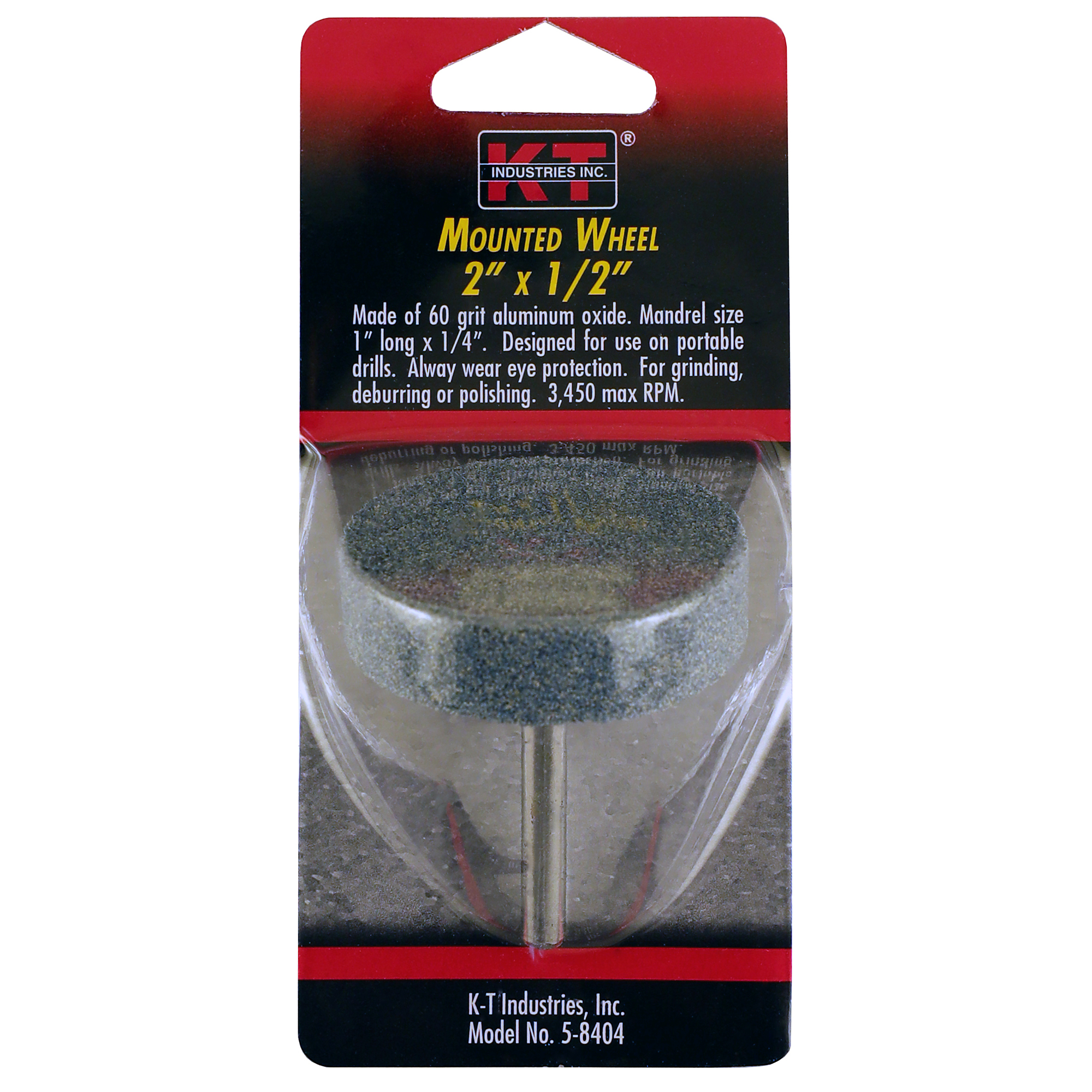K-T Industries Mounted Wheel — 2in. x 1/2in., 60 Grit, 1/4in. Shank, Model# 5-8404