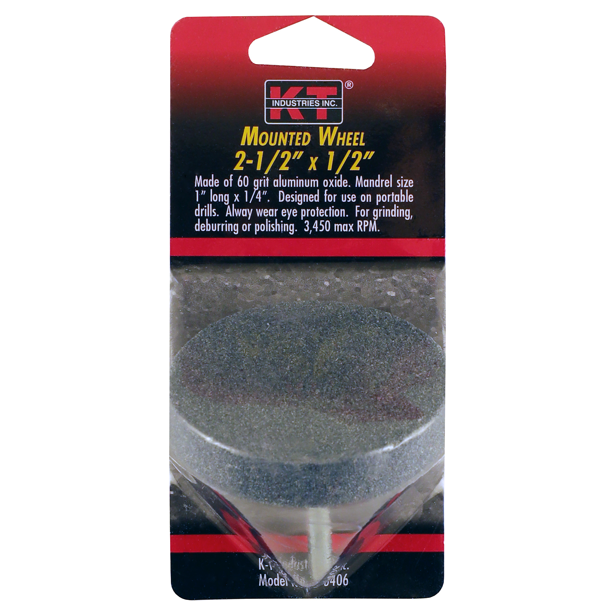 K-T Industries Mounted Wheel — 2 1/2in. x 1/2in., 60 Grit, Aluminum Oxide, 1/4in. Shank, Model# 5-8406