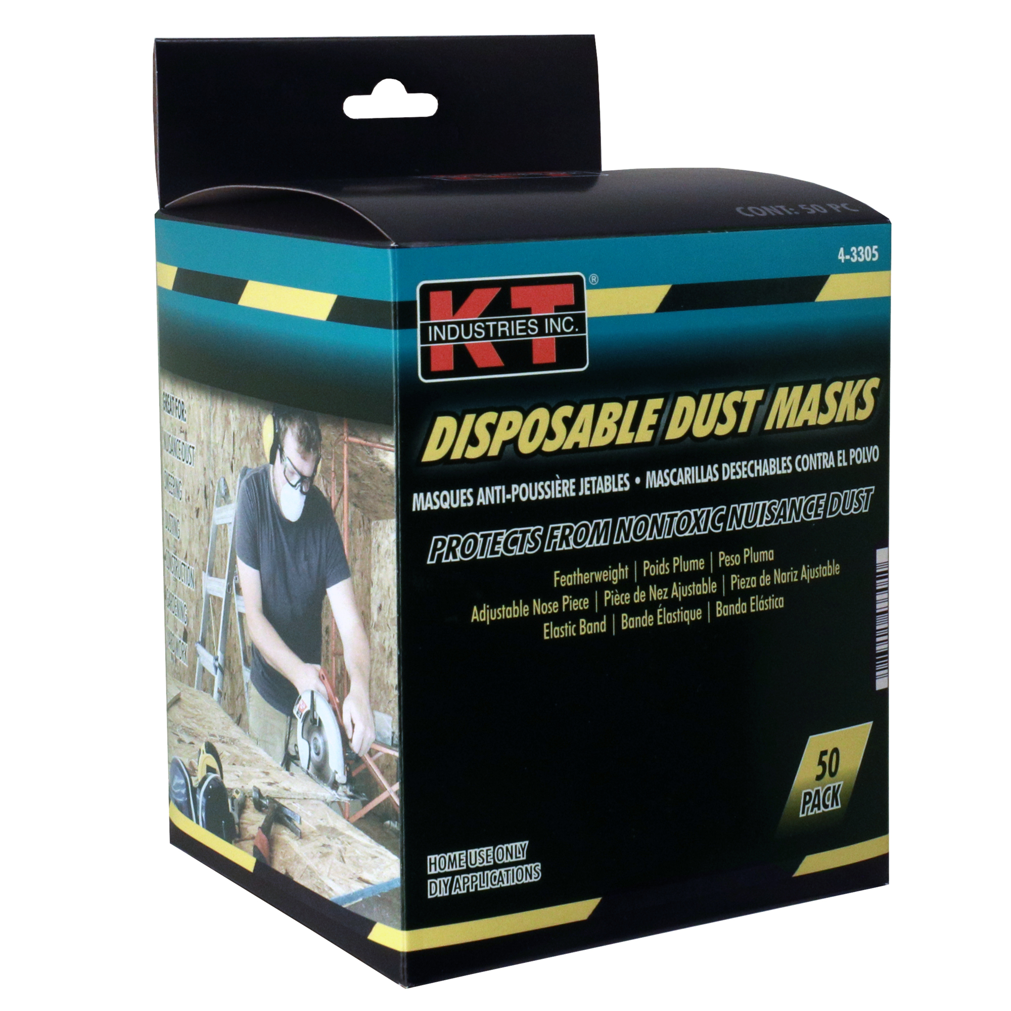K-T Industries Disposable Dust Mask — 50 Pk., Adjustable Nosepiece, Model# 4-3305