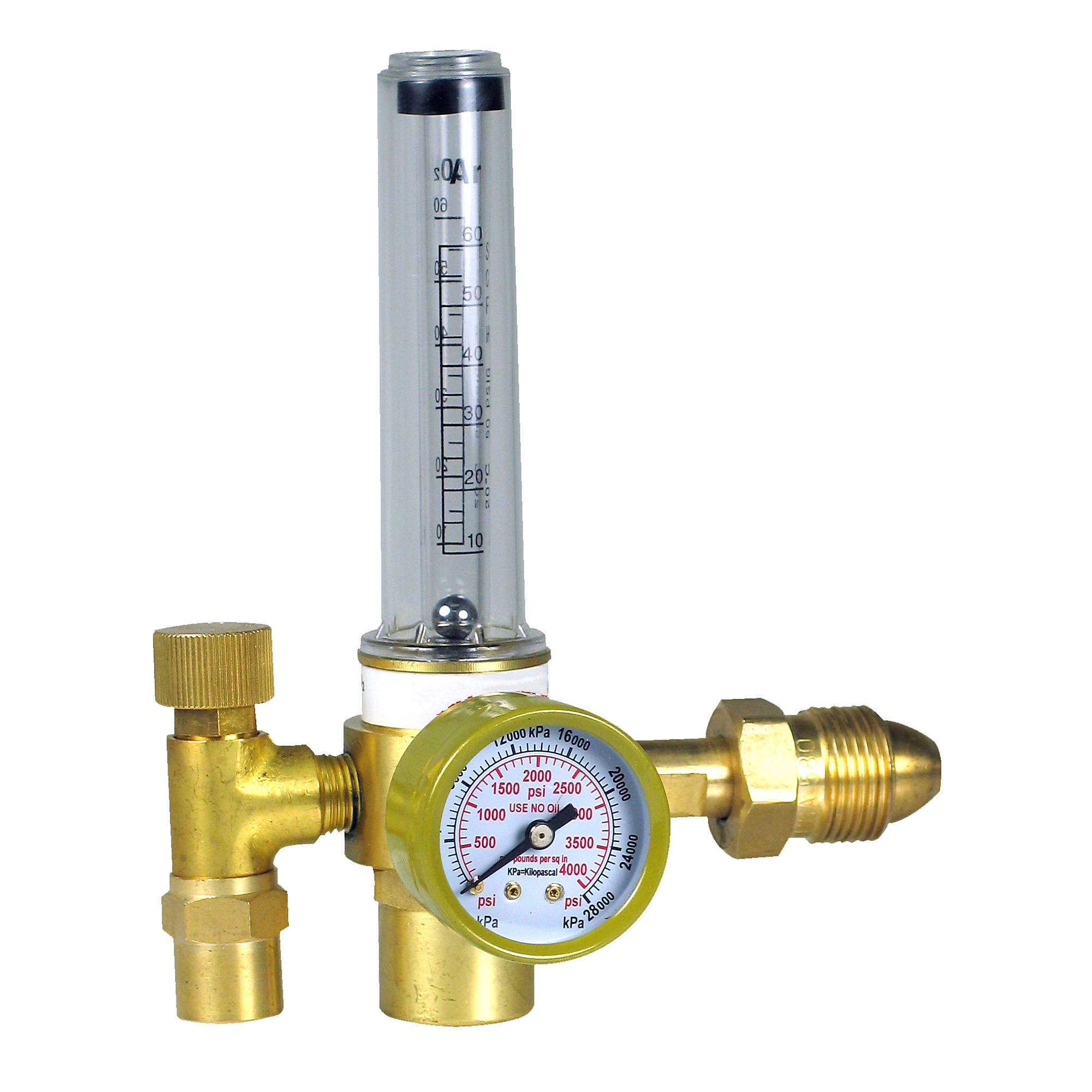 K-T Industries Argon Flowmeter Regulator — 10-60 CFH, 0-3500 PSI, Model# 3-7150