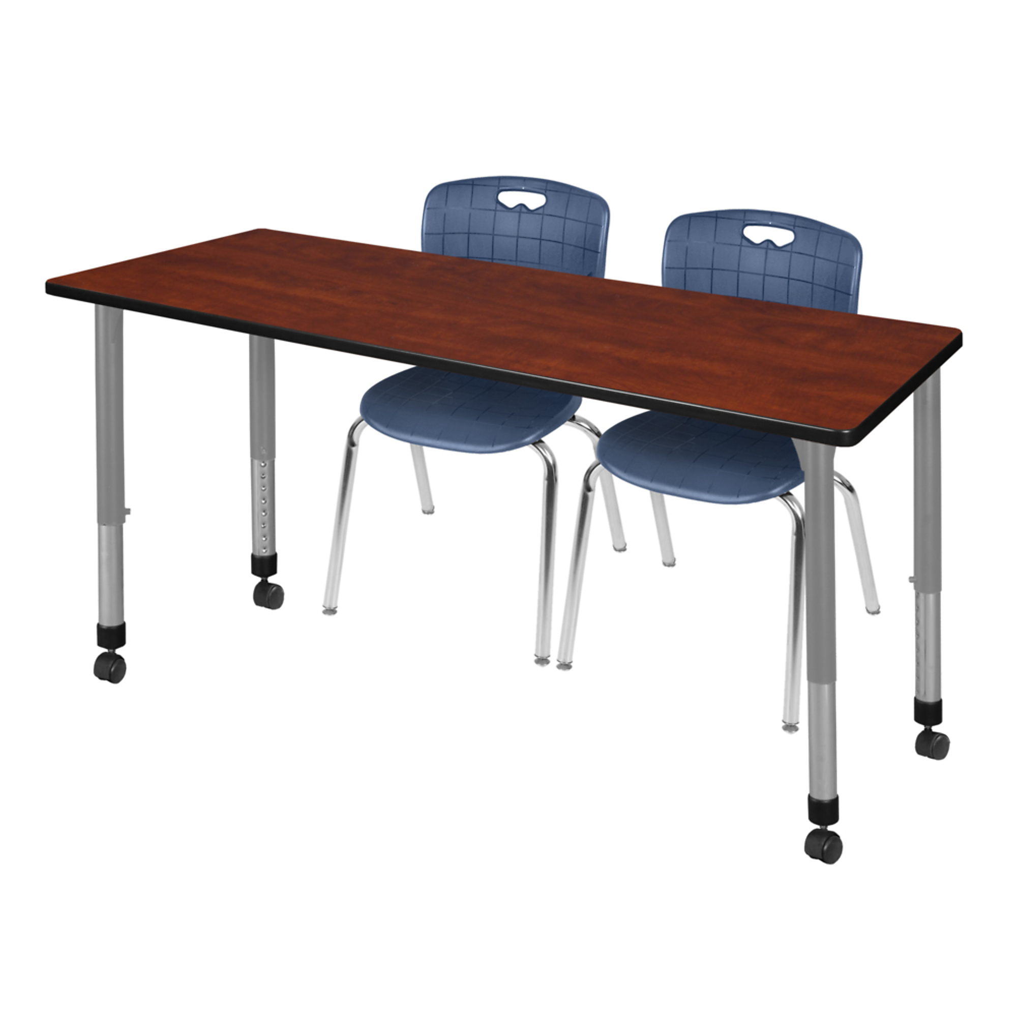 Regency Kee Mobile Adjustable Classroom Table with 2 Andy 18in. Stack Chairs — 66in. x 24in., Cherry/Maple, Model# MT6624CHAPCGY40NV