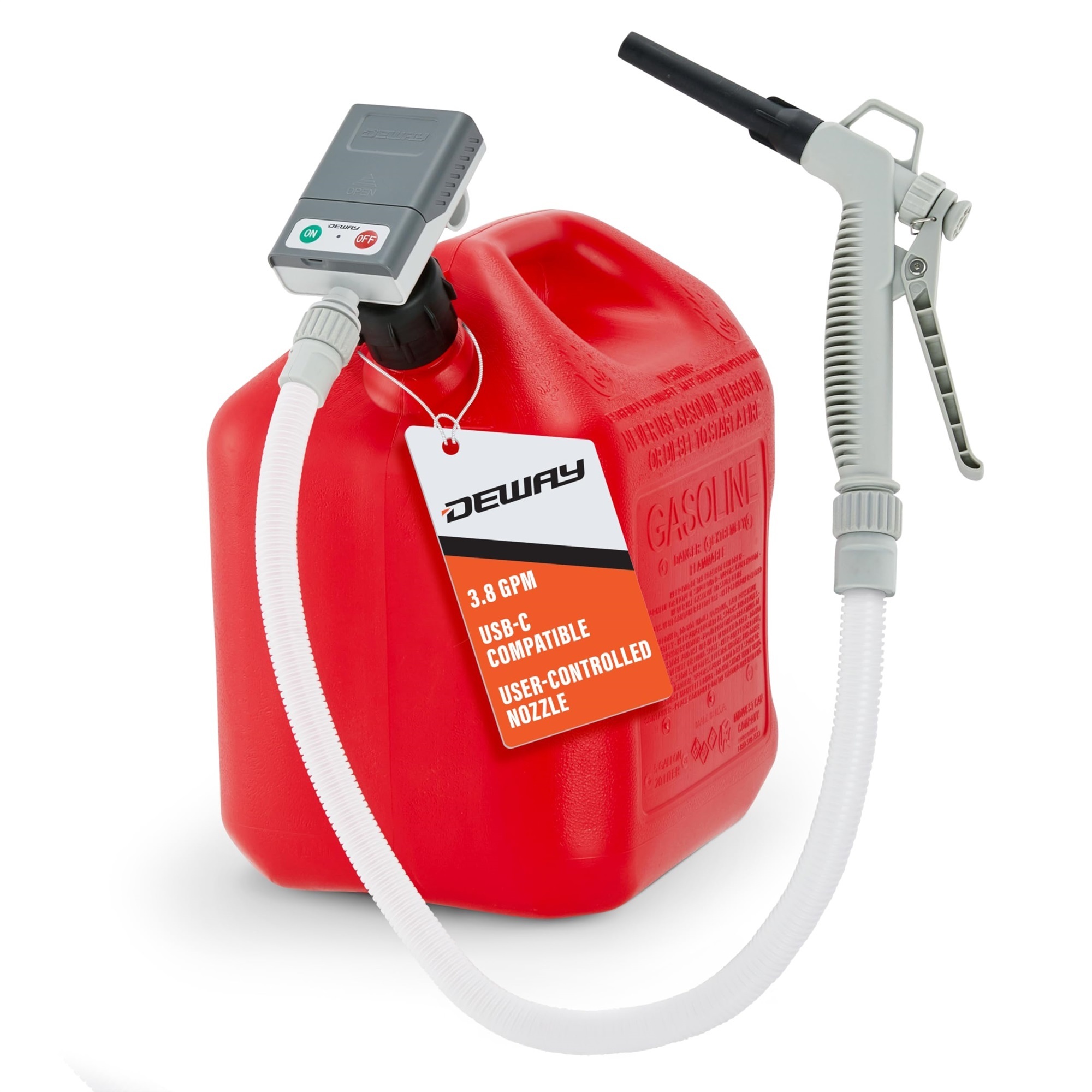 Deway Portable Fuel Transfer Pump — 3.8GPM, Battery Powered, Trigger Nozzle, 51in. Hose, Model# WAYGCP38HN