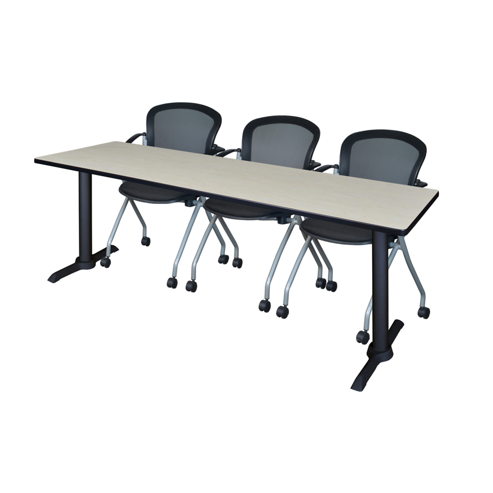Regency Furniture Cain Training Seminar Table with 3 Cadence Nesting Chairs — 84in. x 24in., Maple/Cherry, Model# MTRCT8424PL23BK