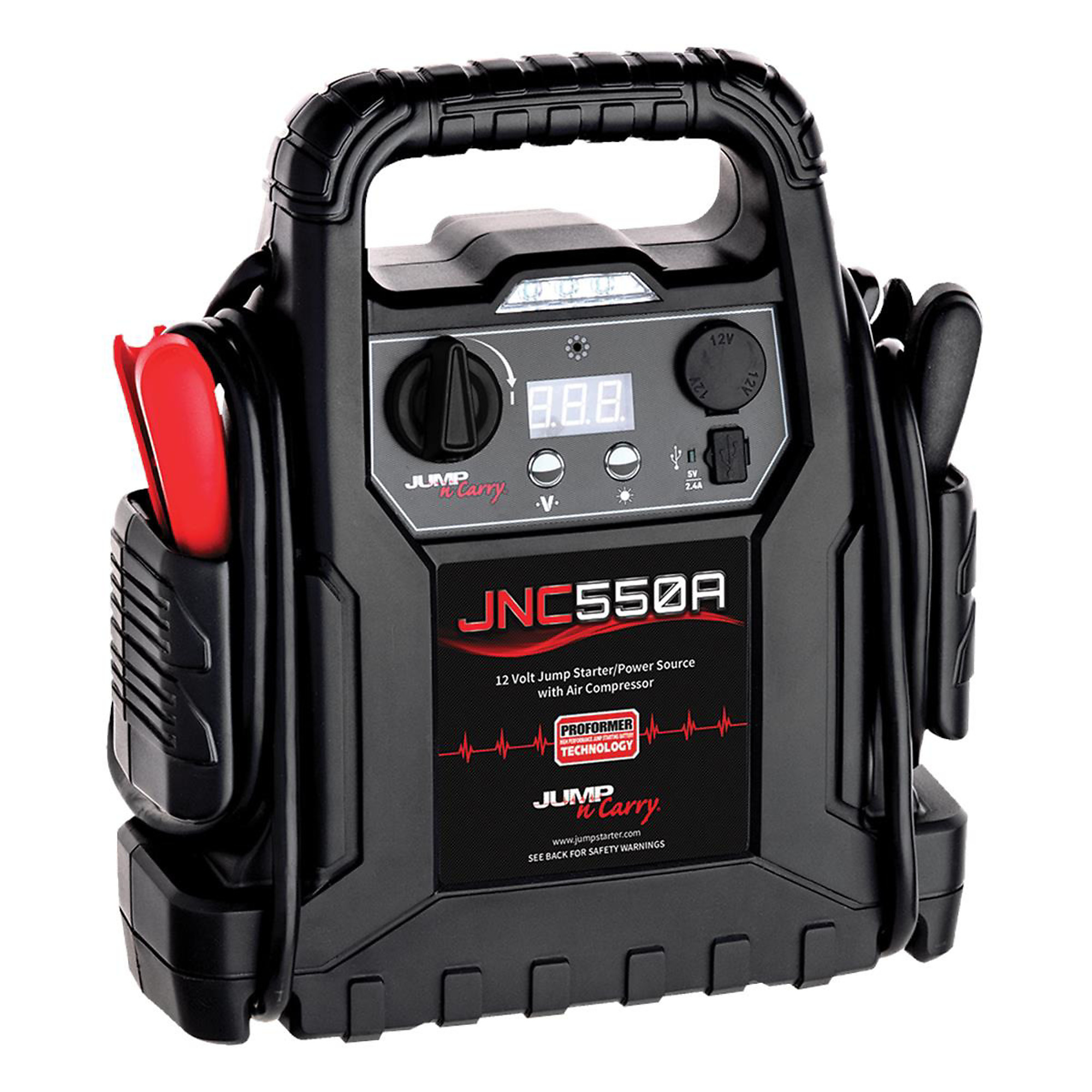 Clore Automotive Jump-N-Carry Jump Starter with Air Compressor — 1100 Peak Amps, 325 Cranking Amps, 12 Volt, 46in. Cables, 24in. Air Hose, Model# JNC550A
