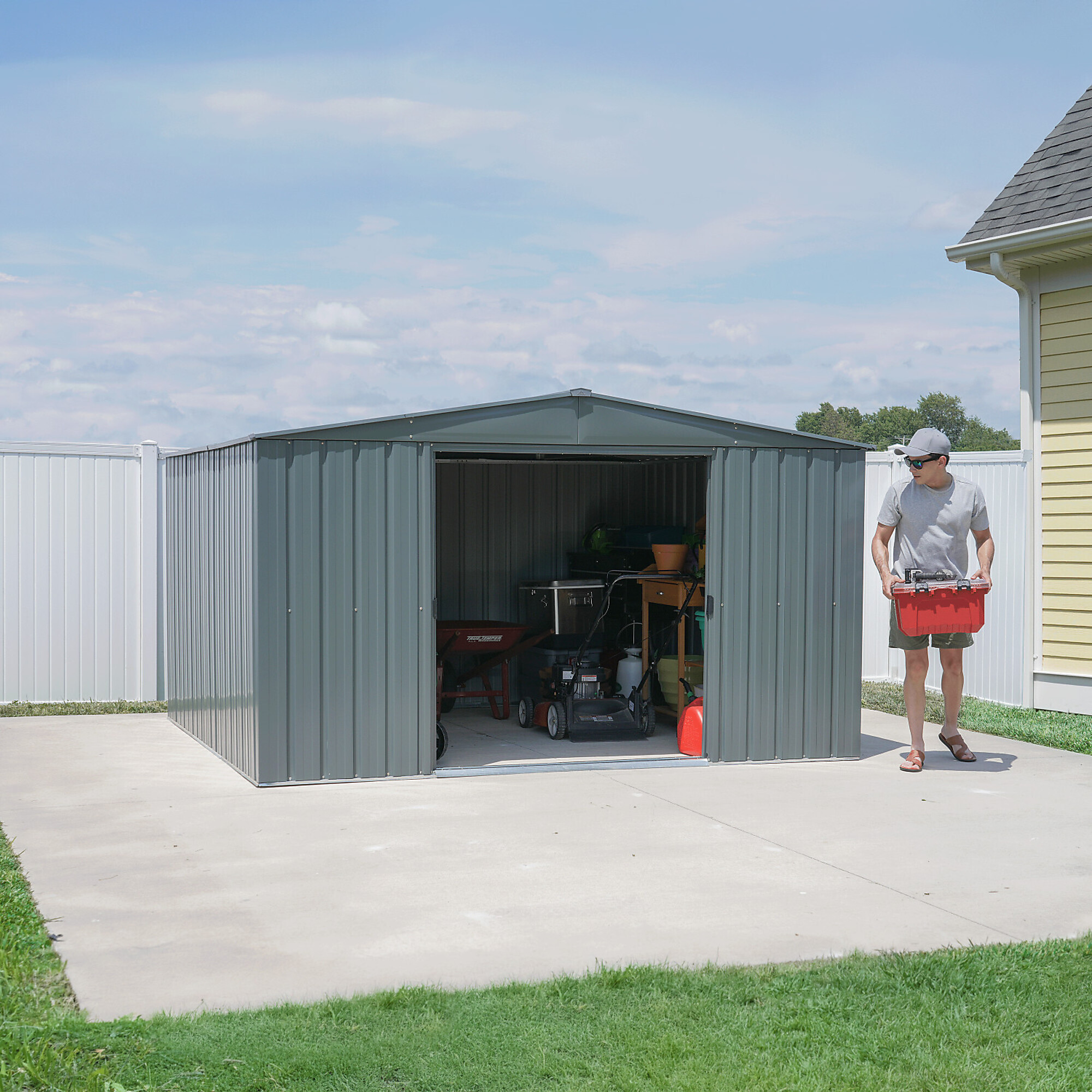 Arrow Essential Steel Storage Shed — 10ft. x 10ft., Galvanized Steel, Charcoal, Model# ASG1010CC