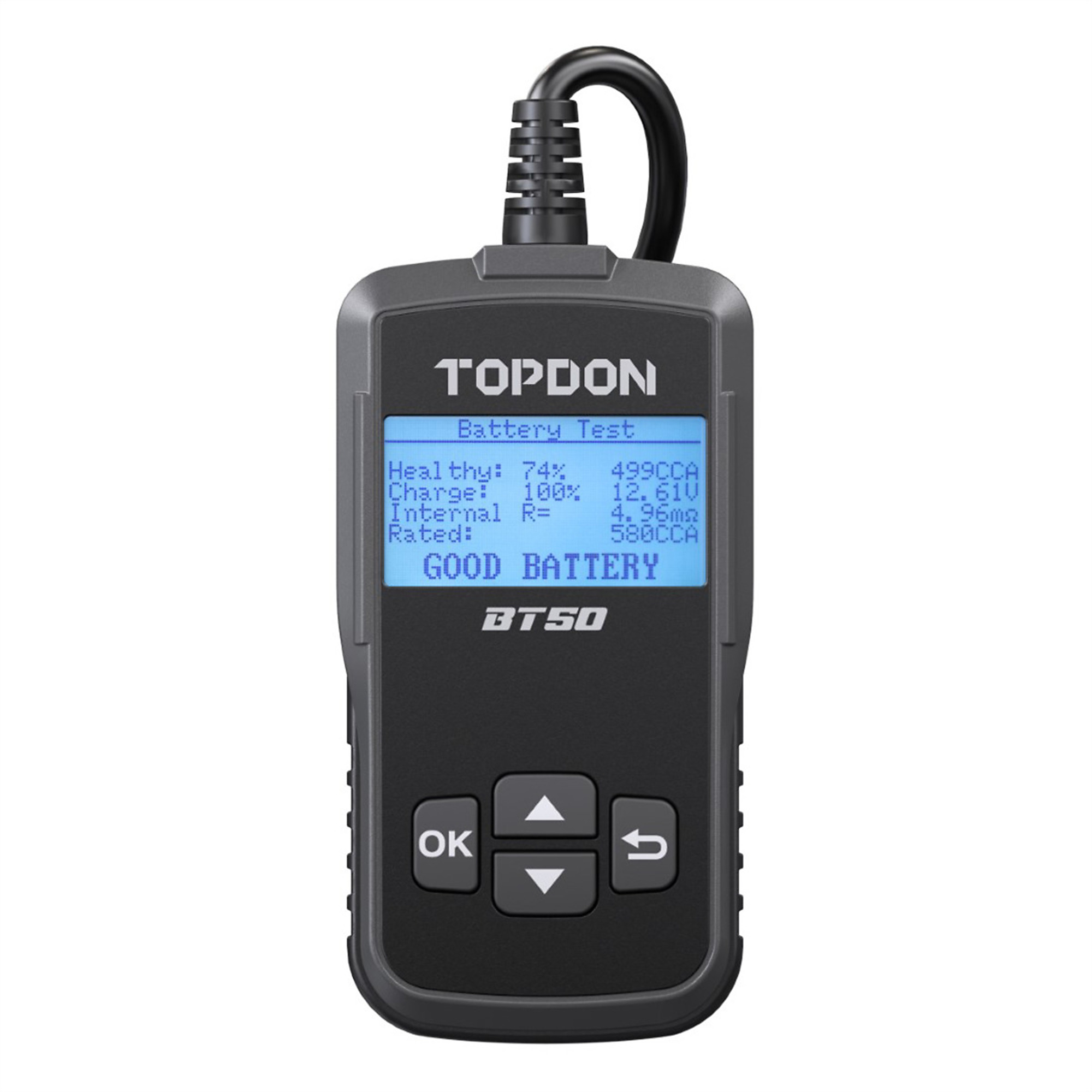 Topdon Battery, Charging & Cranking System Tester — 12V, Spark-Free, Data Review Function, Model# BT50