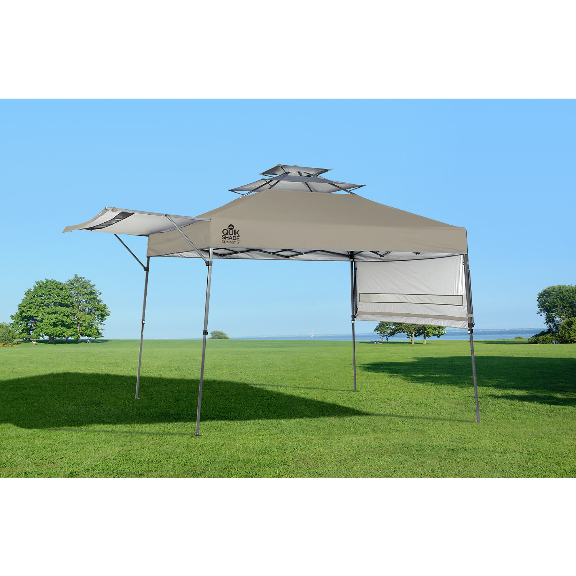 Quik Shade Summit X Pop-Up Canopy — 10ft. x 17ft., 170 Sq. Ft. Shade, Dual Half Awnings, Adjustable Height, UV Protection, Taupe, Model# 157416DS