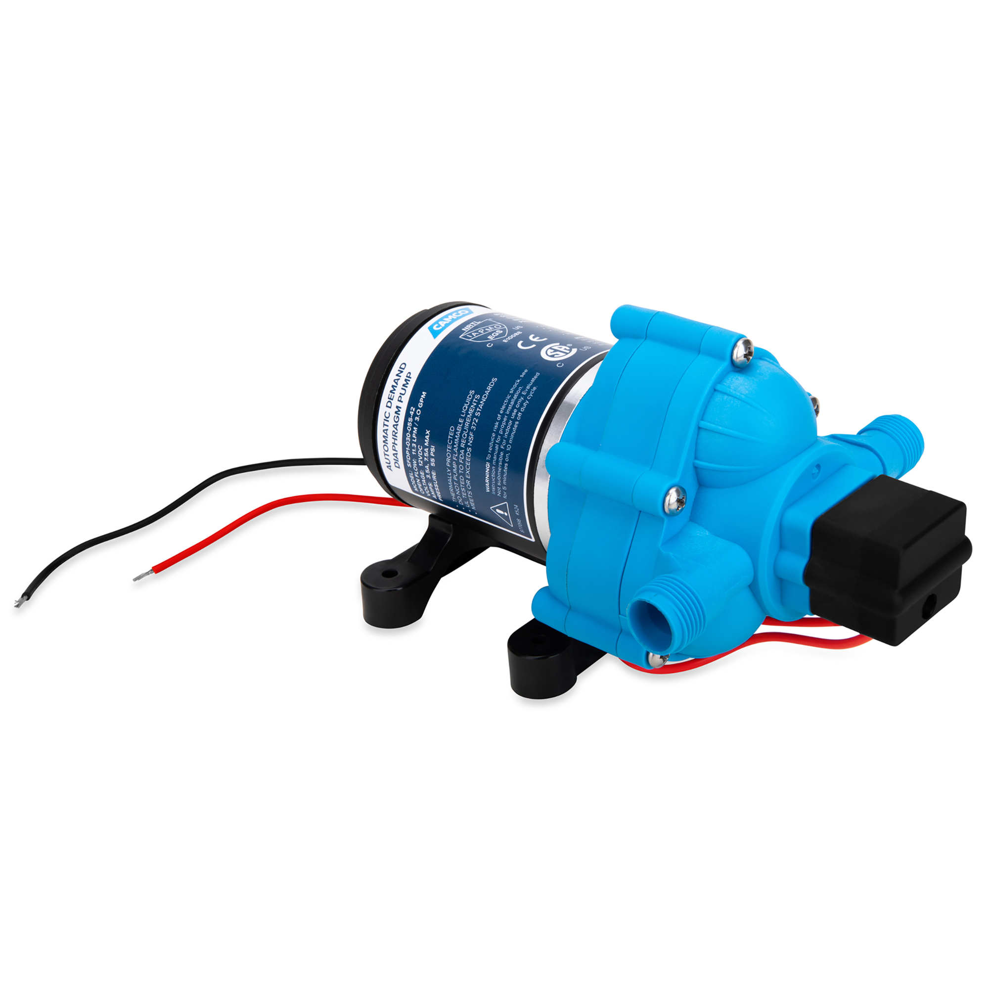 Camco RV/Marine Variable Flow Automatic Demand Diaphragm Water Pump—12V, 3.0 GPM, 55-PSI