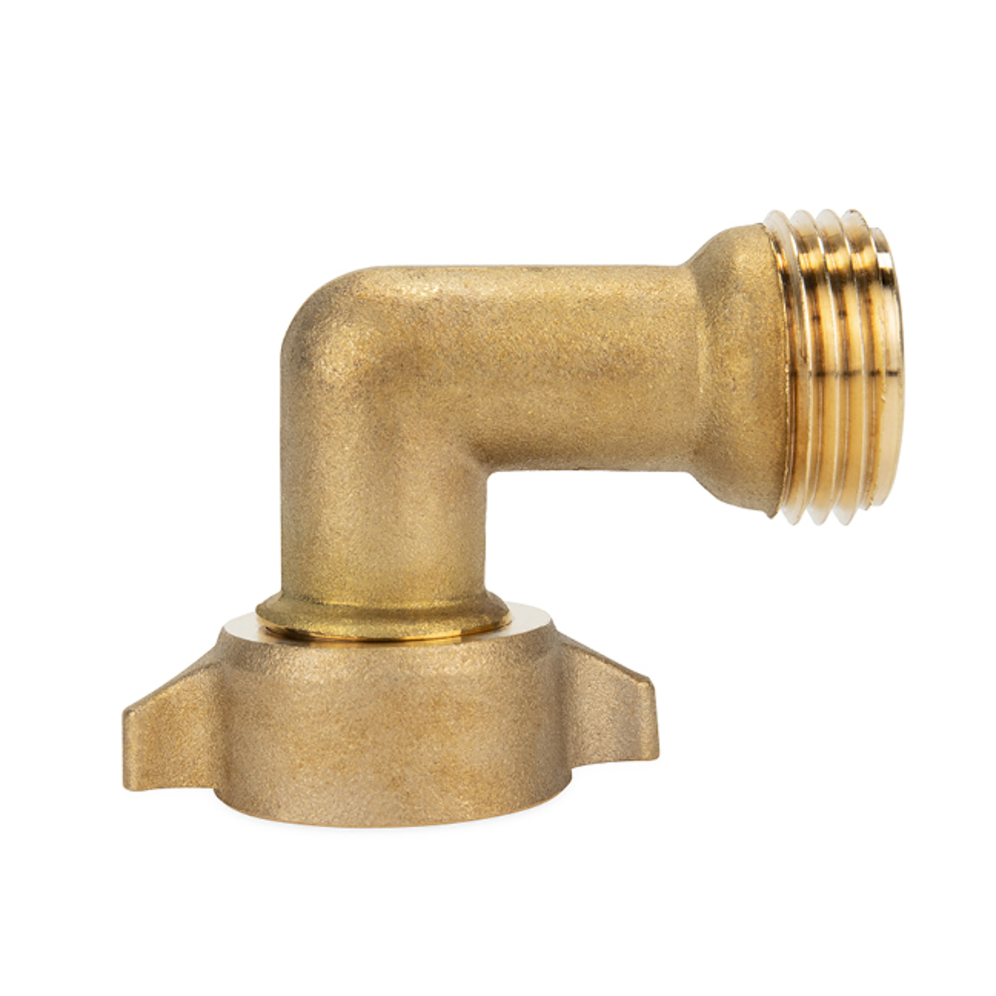 Camco 90-Degree Hose Elbow For RVs — Solid Brass Construction— Certified Lead-Free — Features Convenient Easy Grip Connector — For RV Water Hoses, Residential Outdoor Faucets, & More