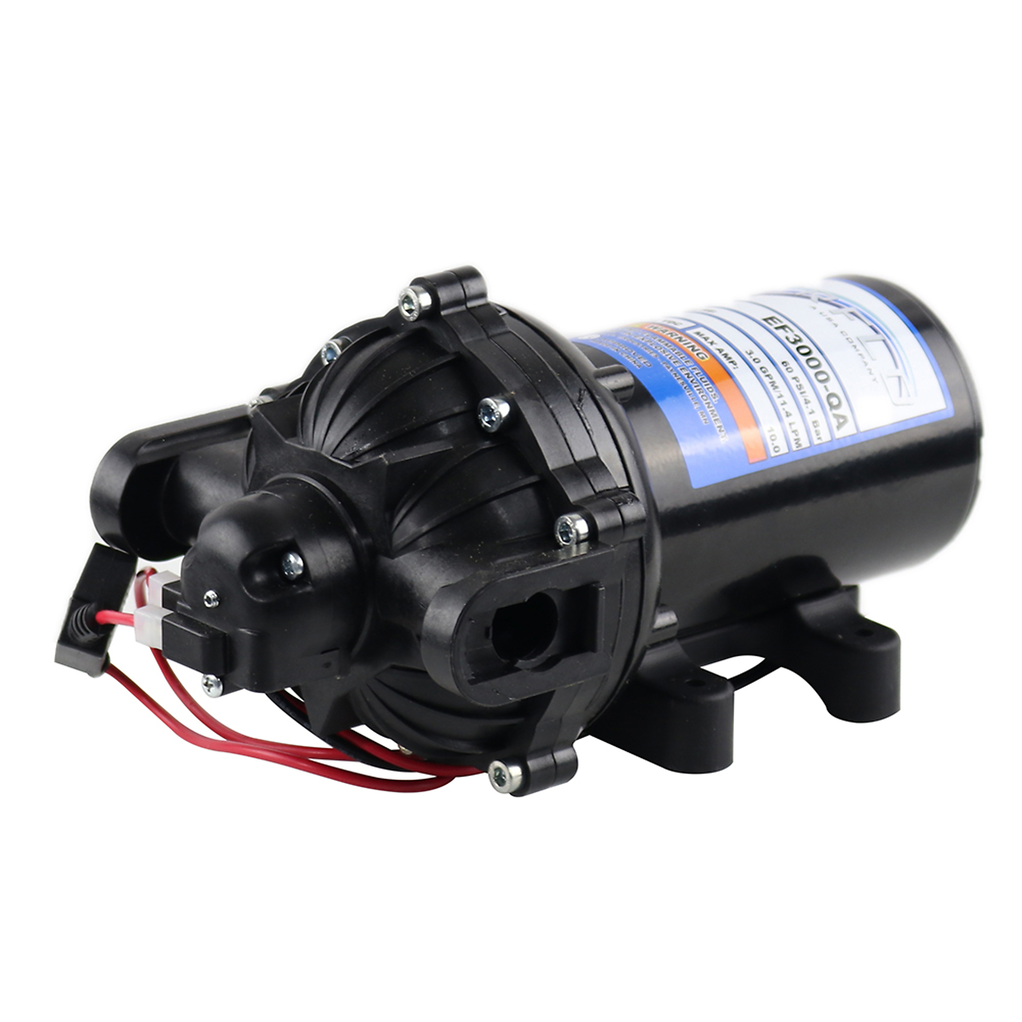 Everflo 12V On-Demand Diaphragm Pump - 3.0GPM, 60 PSI Max, 3/4" QA Ports, Model# EF3000-QA-BOX