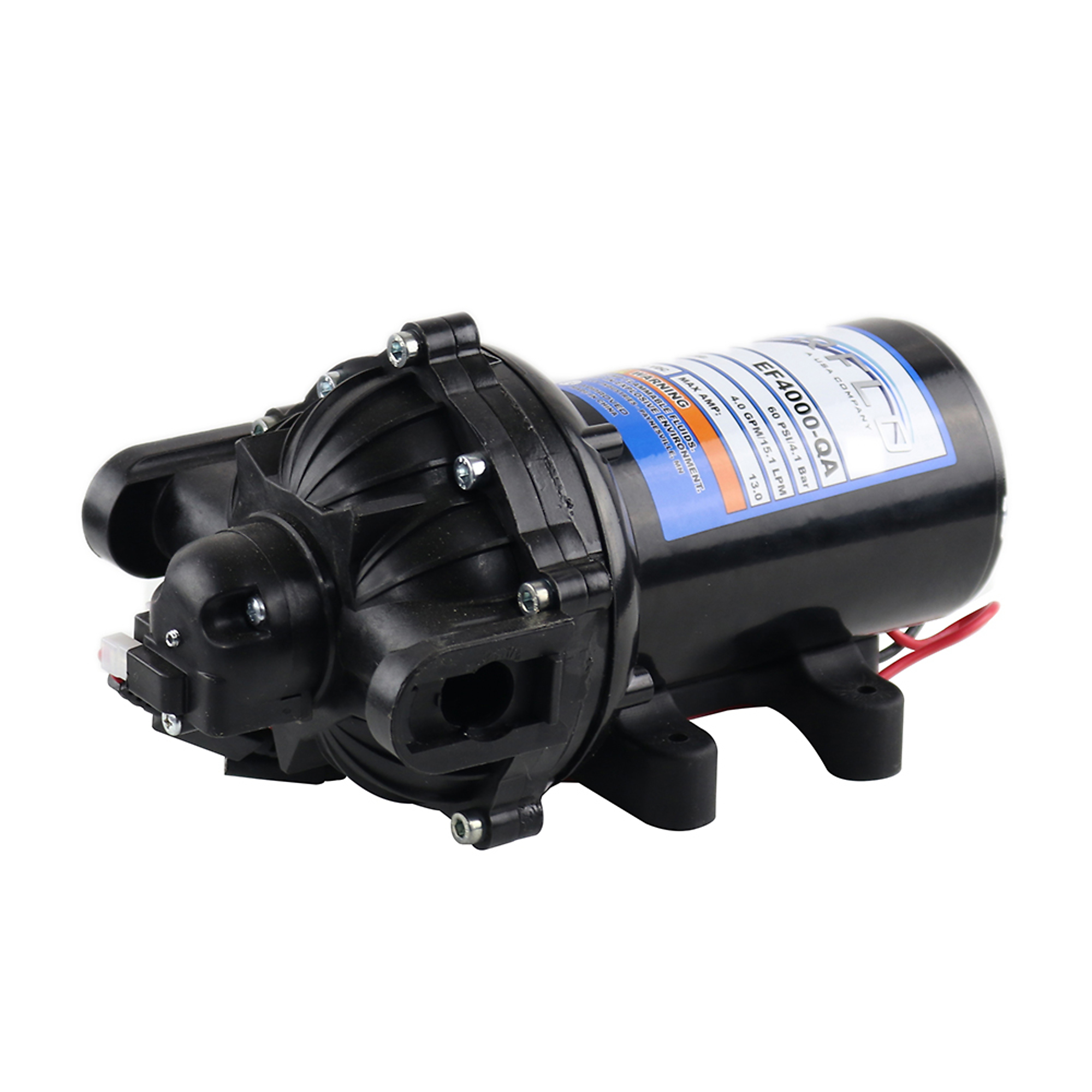 Everflo 12V On-Demand Diaphragm Pump - 4.0GPM, 60 PSI Max, 3/4" QA Ports, Model# EF4000-QA-BOX