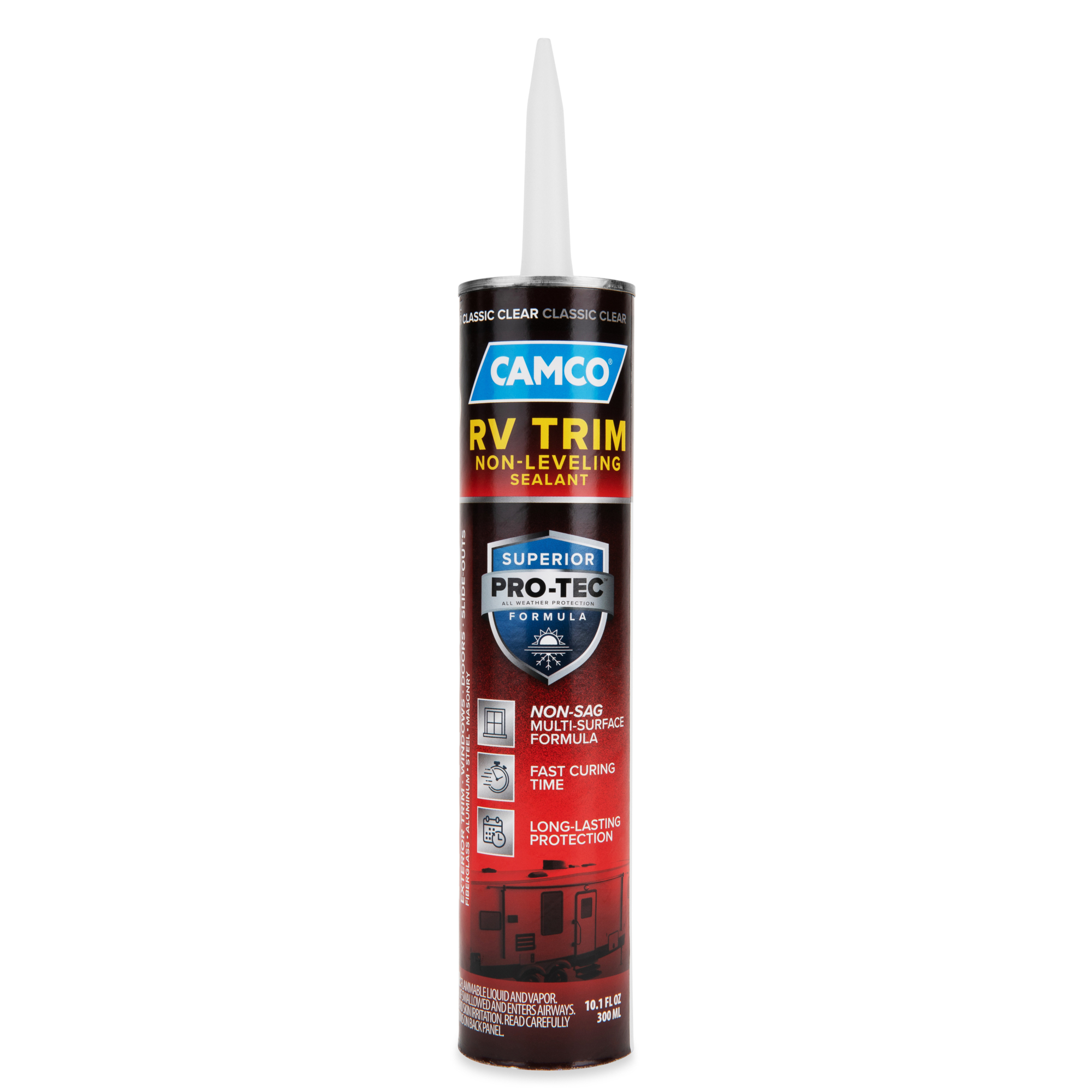 Camco RV Trim Non-Leveling Sealant - Clear RV Roof Sealant - Superior Pro-Tec Formula for All-Weather Protection - Fast Curing, Non-Sag Multi-Surface Formula - Made in the USA (41465)