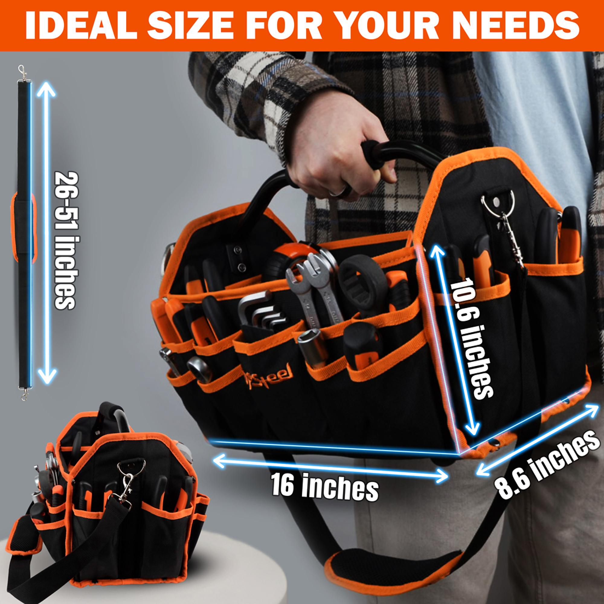 AV Steel Electrician Tool Bag — 16in., 26 Pockets, Heavy-Duty