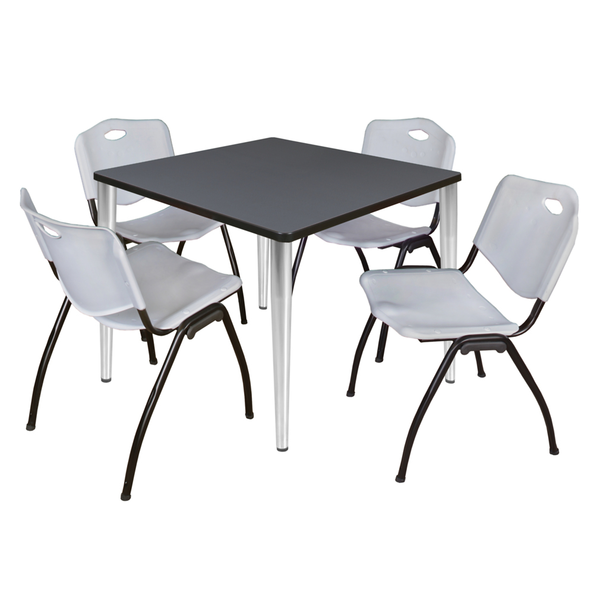 Regency Furniture Kahlo Breakroom Table Set — 36in. Square, Chrome Base, Grey Top, Includes 4 Grey Stack Chairs, Model# TPL3636GYCM47GY