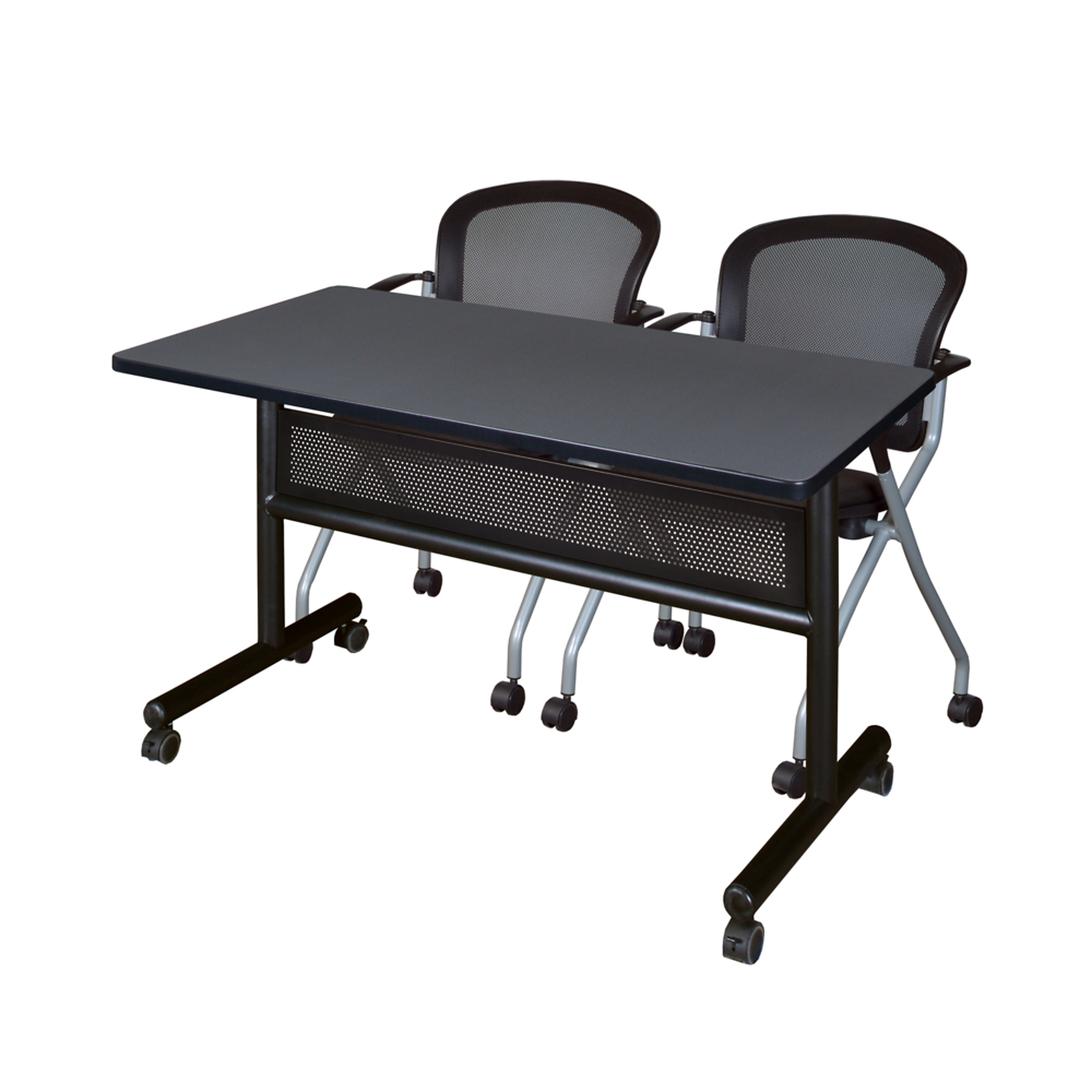 Regency Kobe Flip-Top Privacy Nesting Table Set — 48in. x 24in., Grey/Mahogany, 2 Cadence Nesting Chairs, Model# MKFTM4824GY23BK