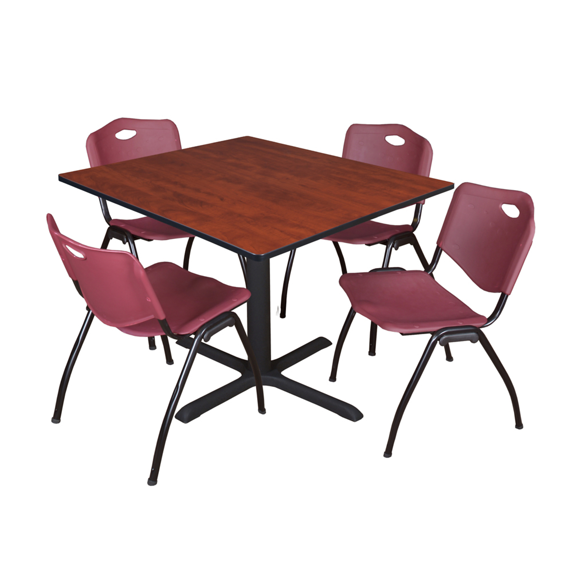 Regency Furniture Cain Breakroom Table and M Stack Chairs Set — 48in. Square, Cherry/Maple, Includes 4 Burgundy Chairs, Model# TB4848CH47BY