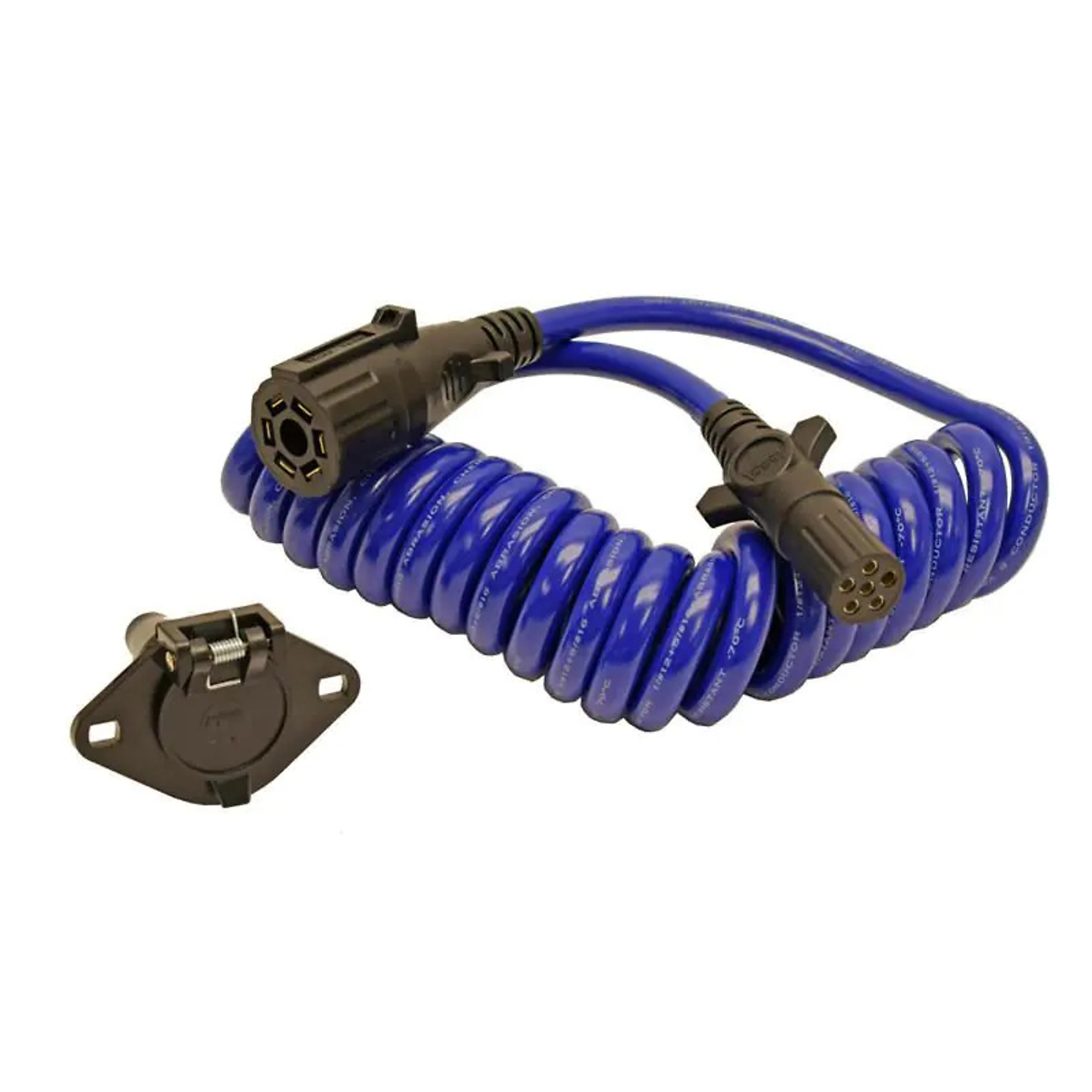 Blue Ox Coiled Electrical Cable Extension — 7-Way Round to 6-Way Round, 7ft., Model# BX88206