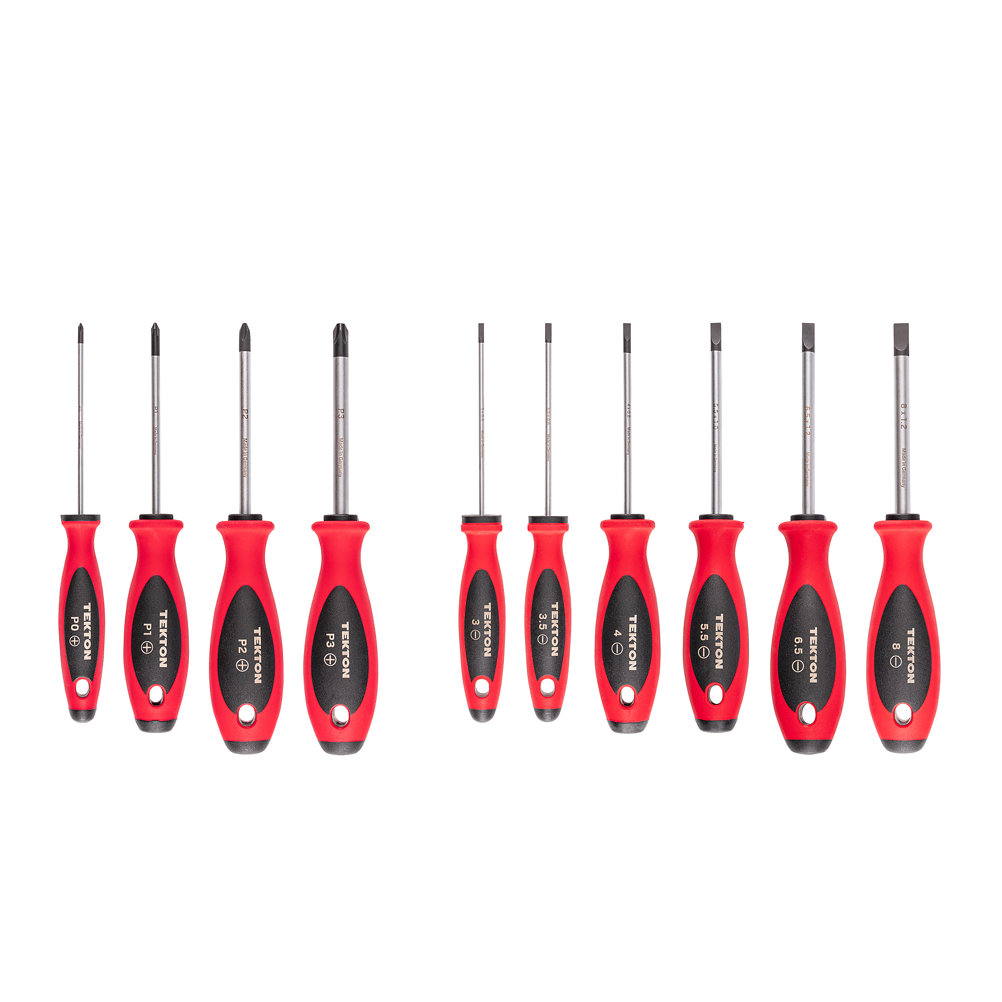 TEKTON Phillips and Slotted Screwdriver Set - 4 Inch Shanks, 10-Piece (#0-#3, 3-8 mm) | DWZ90006