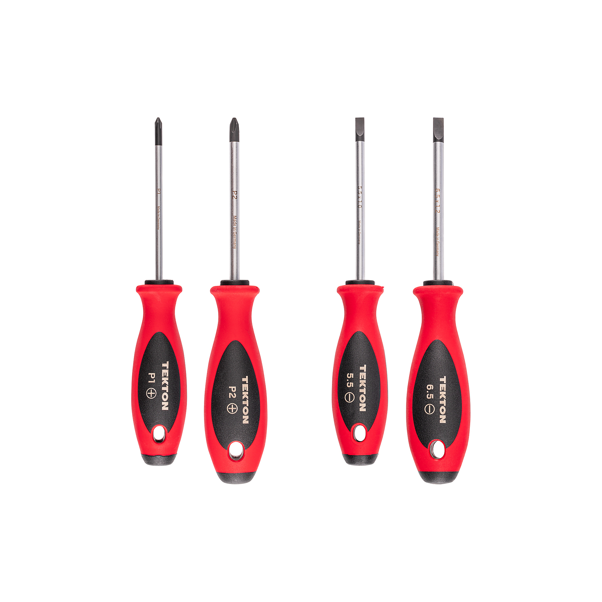 TEKTON Phillips and Slotted Screwdriver Set - 4 Inch Shanks, 4-Piece (#1-#2, 5.5-6.5 mm) | DWZ90005