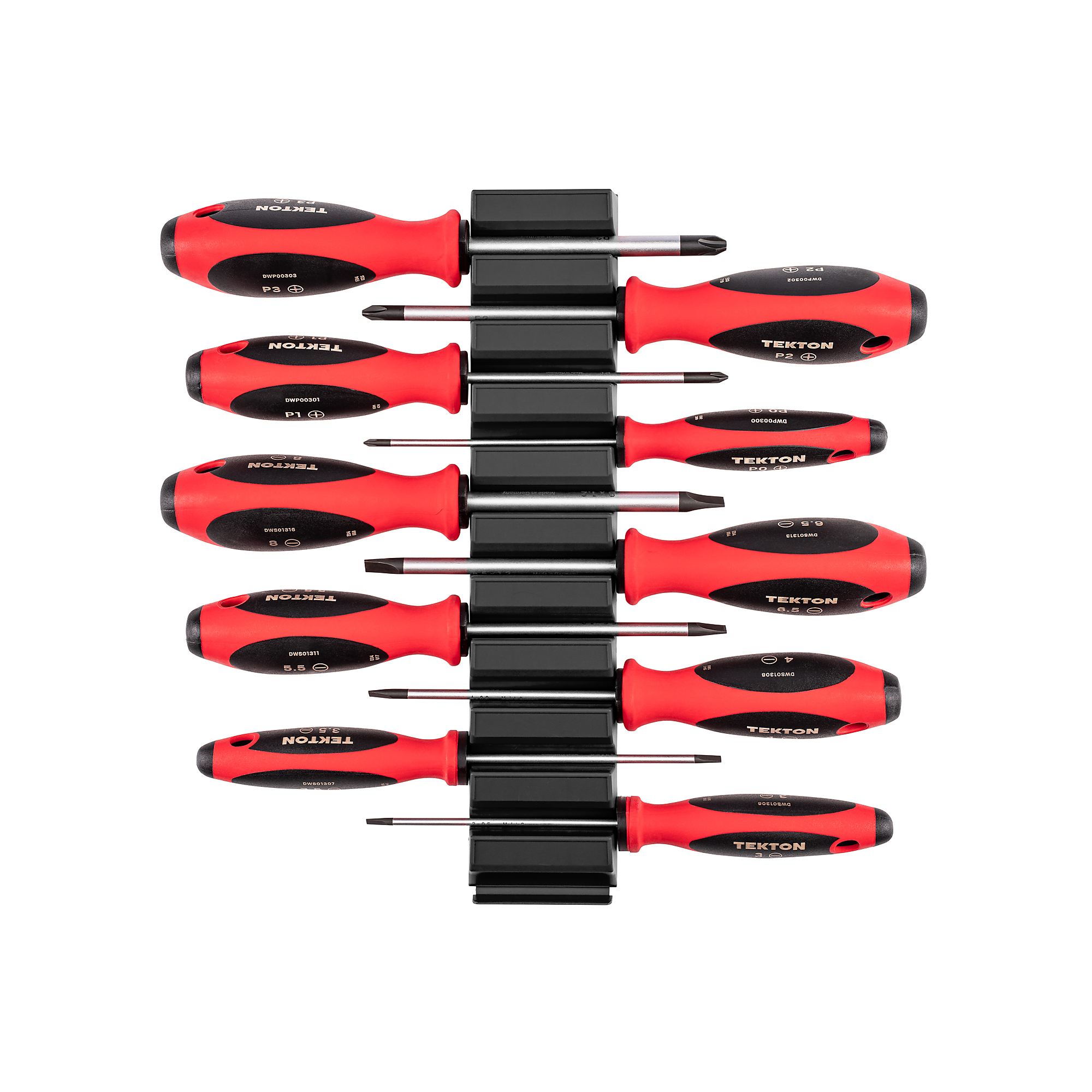 TEKTON Phillips and Slotted Screwdriver Set with Modular Organizers - 4 Inch Shanks, 10-Piece (#0 - #3, 3 - 8 mm) | DWZ90106