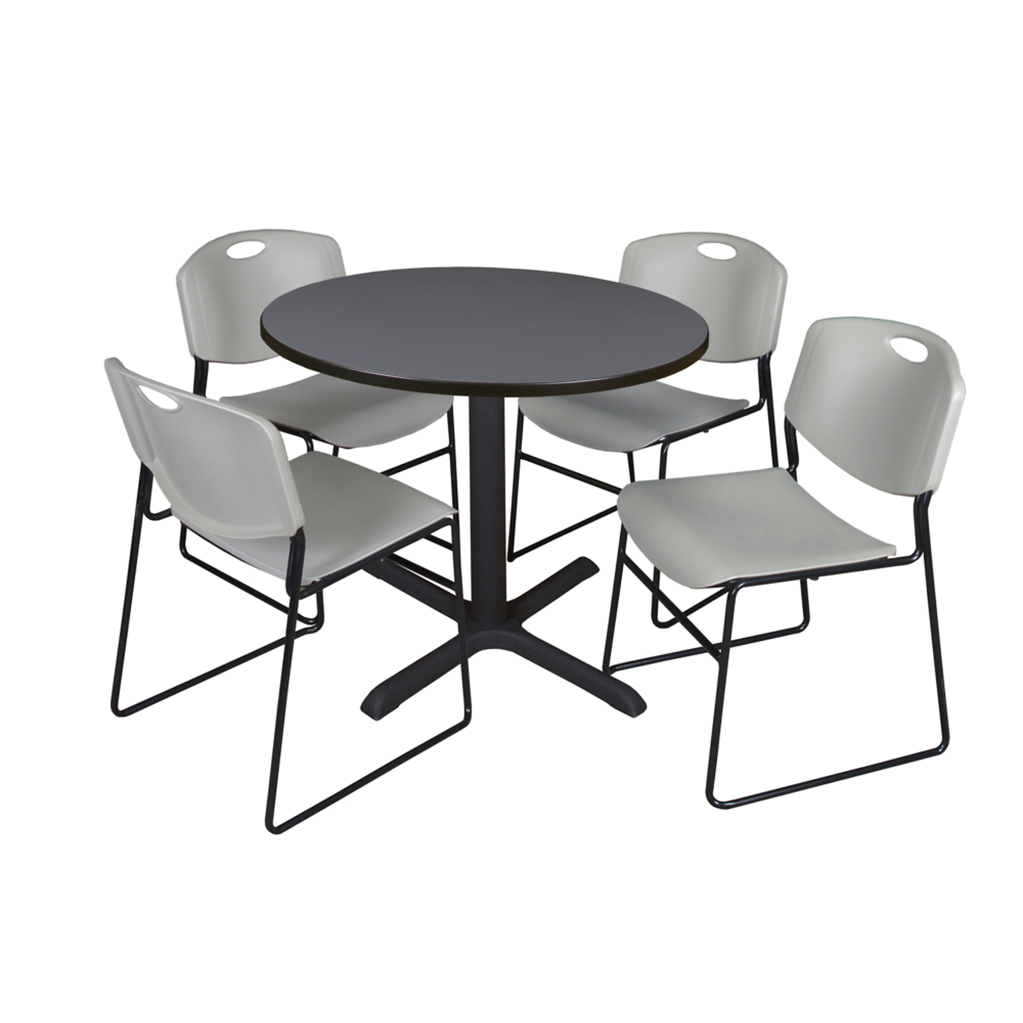 Regency Furniture Cain Breakroom Set — 36in. Round Table, X-Base, 4 Grey Zeng Stack Chairs, Model# TB36RNDGY44GY
