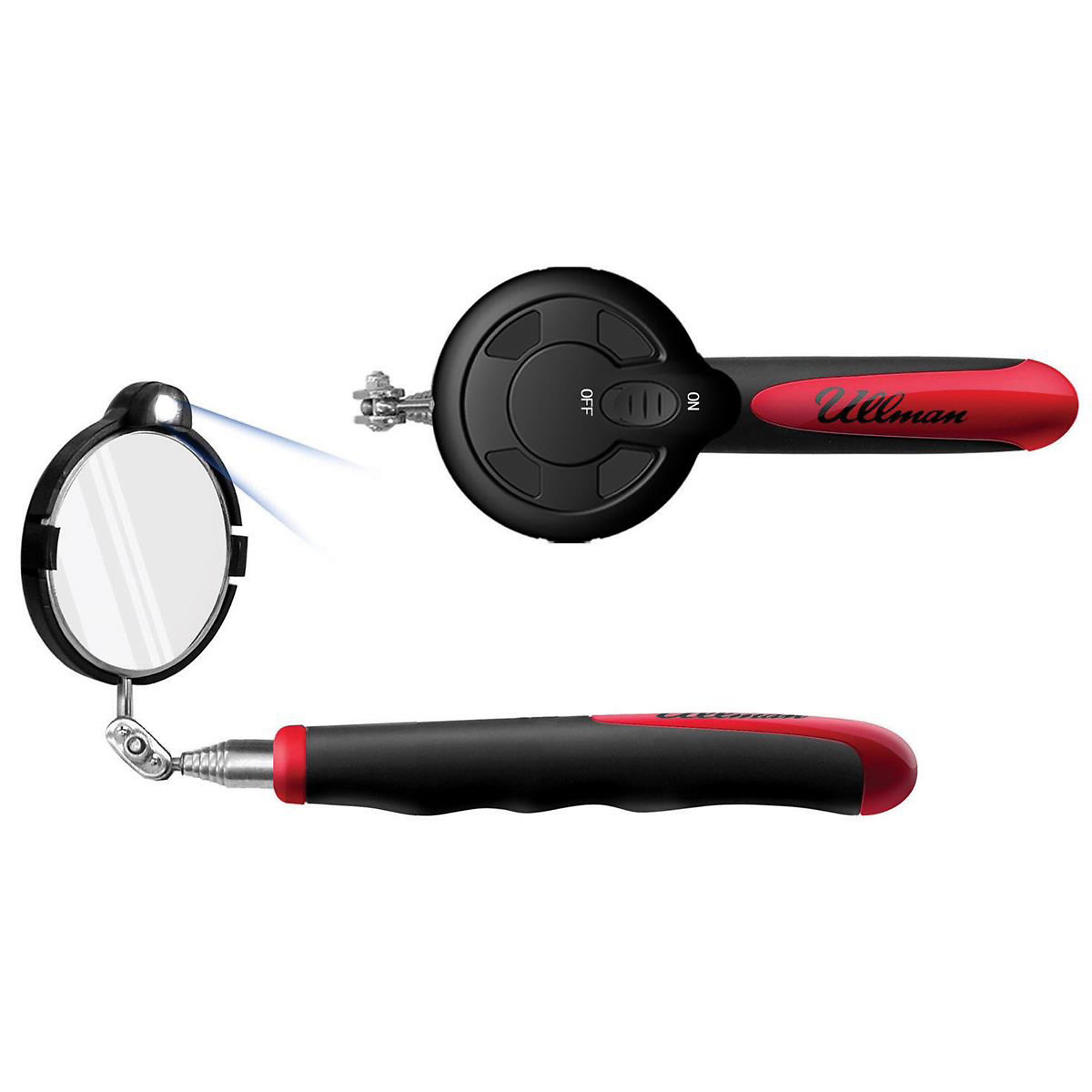 Ullman Devices Lighted Telescoping Mirror — 2-3/8in. Diameter, 6-1/2in. to 36-3/8in. Length, LED Light, Stainless Steel Handle, Model# ULLHTC2LT