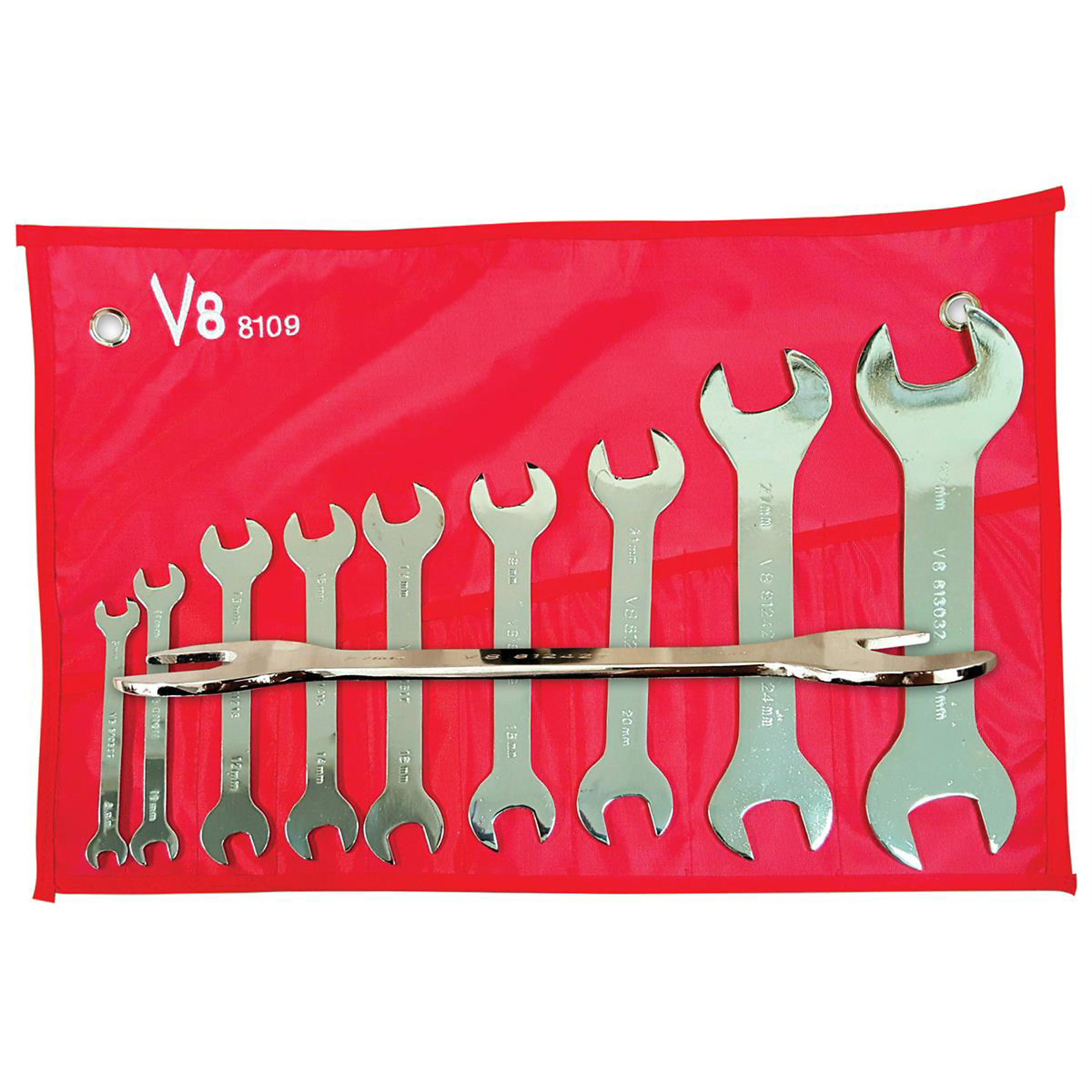 V-8 Tools Super Thin Wrench Set — 9-Piece, 18 Sizes, Manganese Alloy Steel, Model# V8T8109