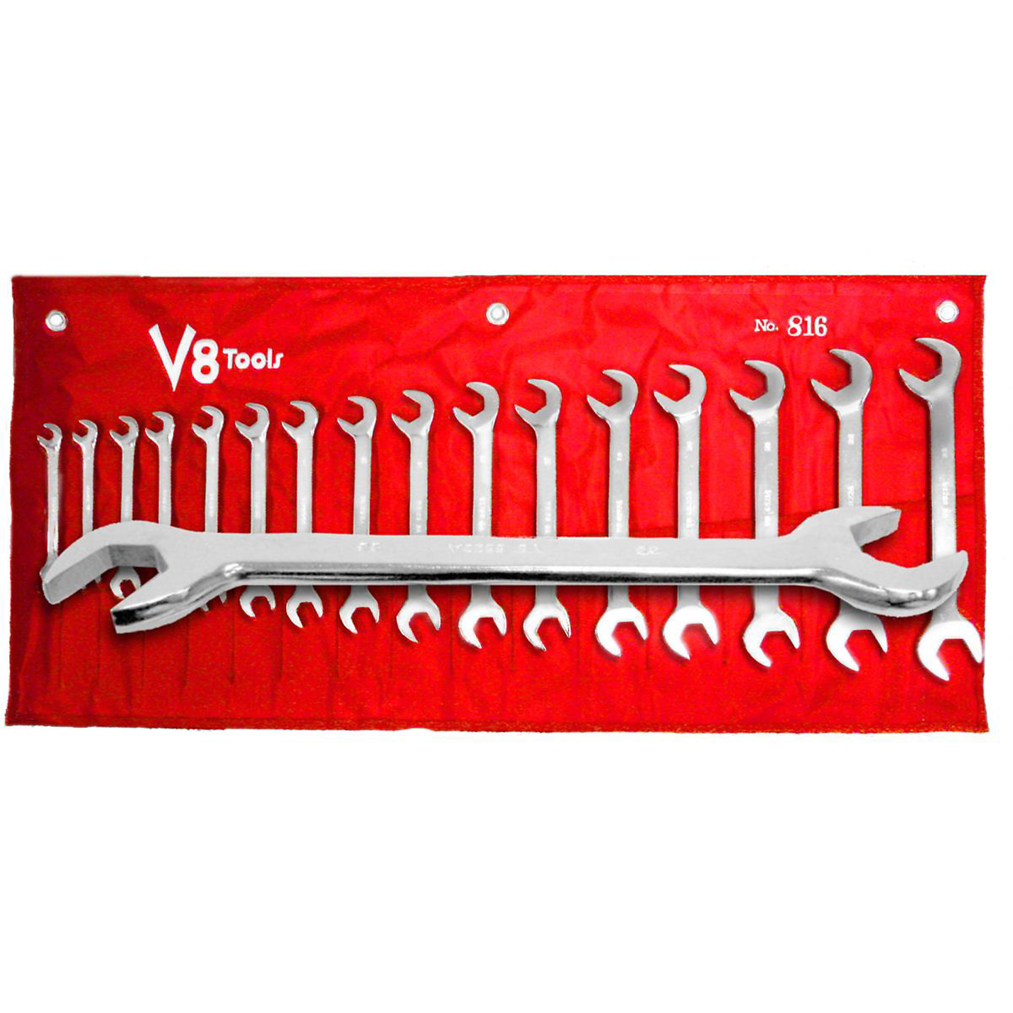 V-8 Tools Angle Wrench Set — 16-Piece, 8mm to 23mm, Drop Forged Alloy Steel, Model# V8T816