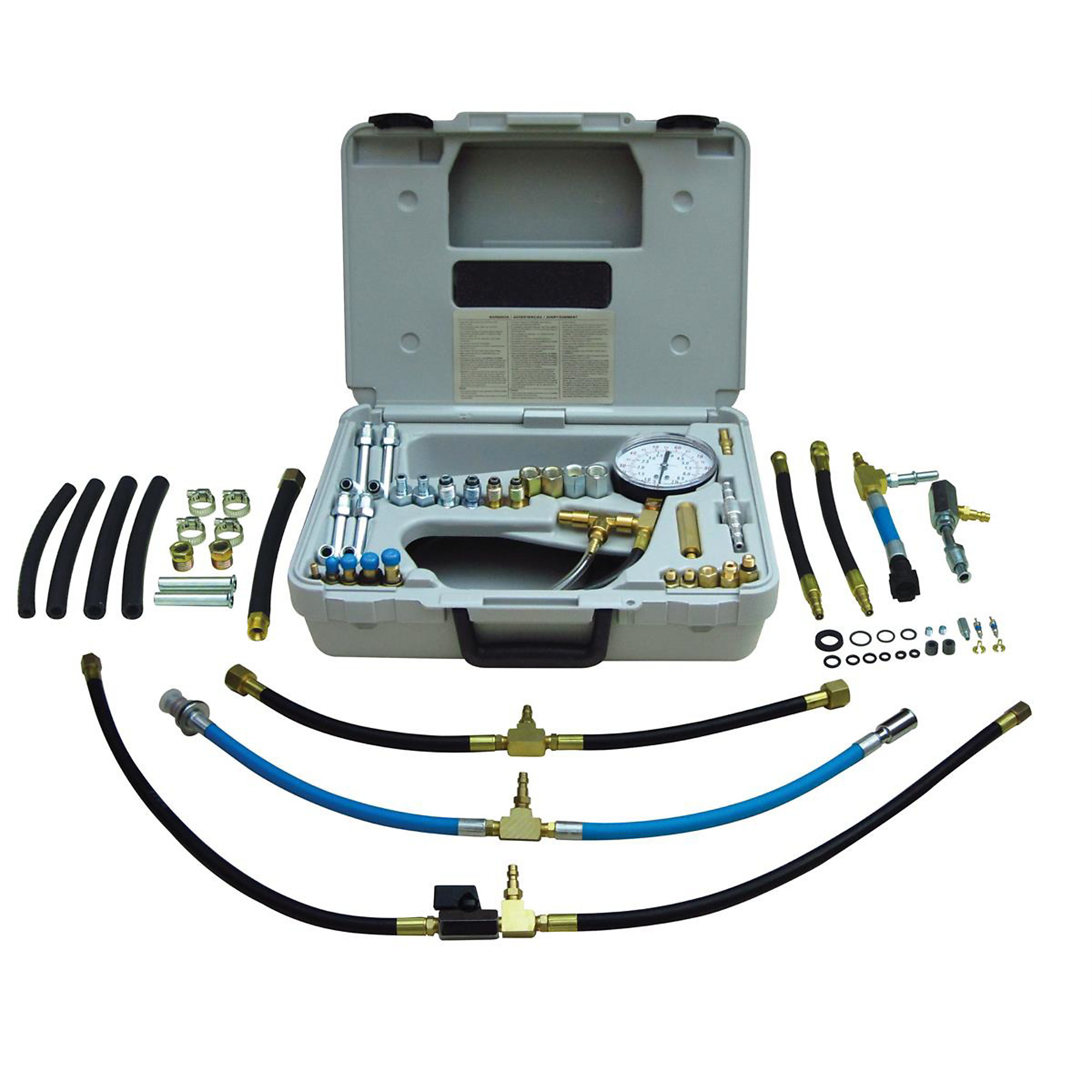 Lang Tools Deluxe Global Fuel Injection Pressure Test Set — 100 PSI, Dual Scale, Relief Valve, 6ft. Tubing, Model# STATU443