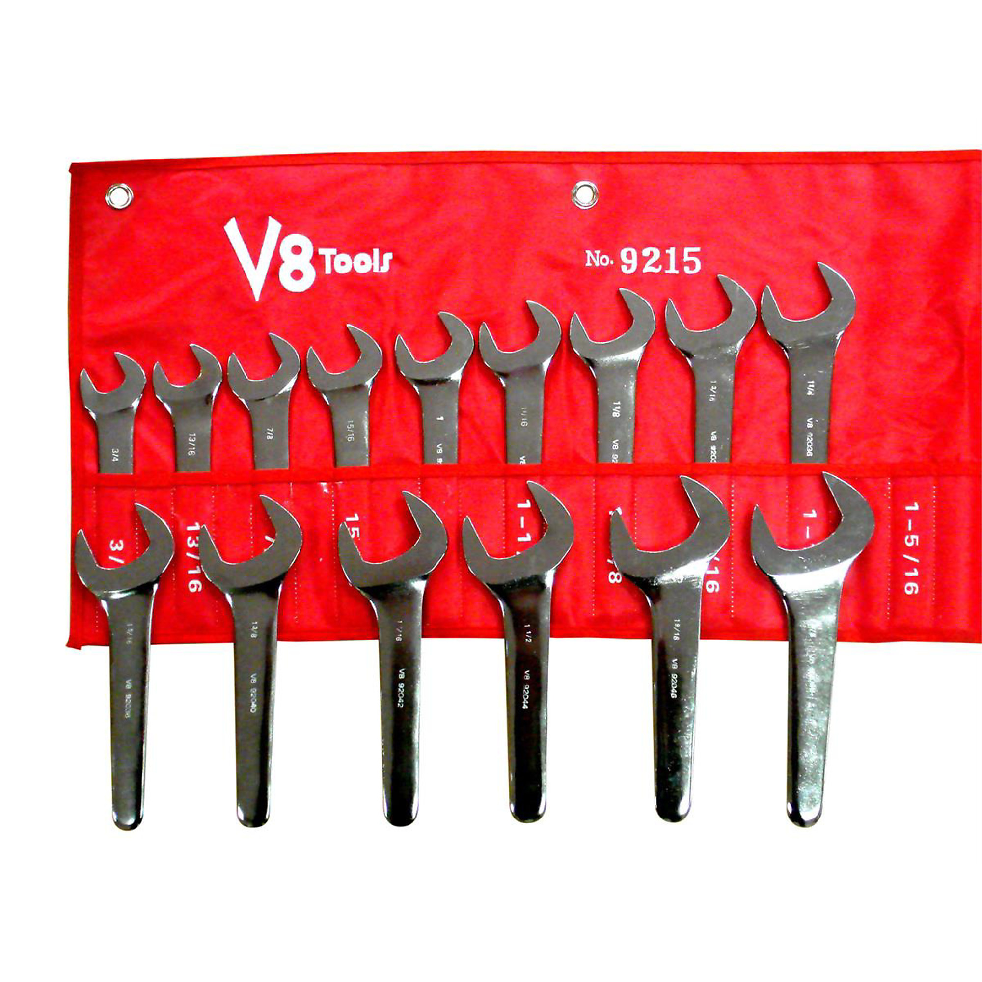 V-8 Tools Service Wrench Set — 3/4in. to 1-5/8in., 15-Pc., Alloy Steel, Model# V8T9215