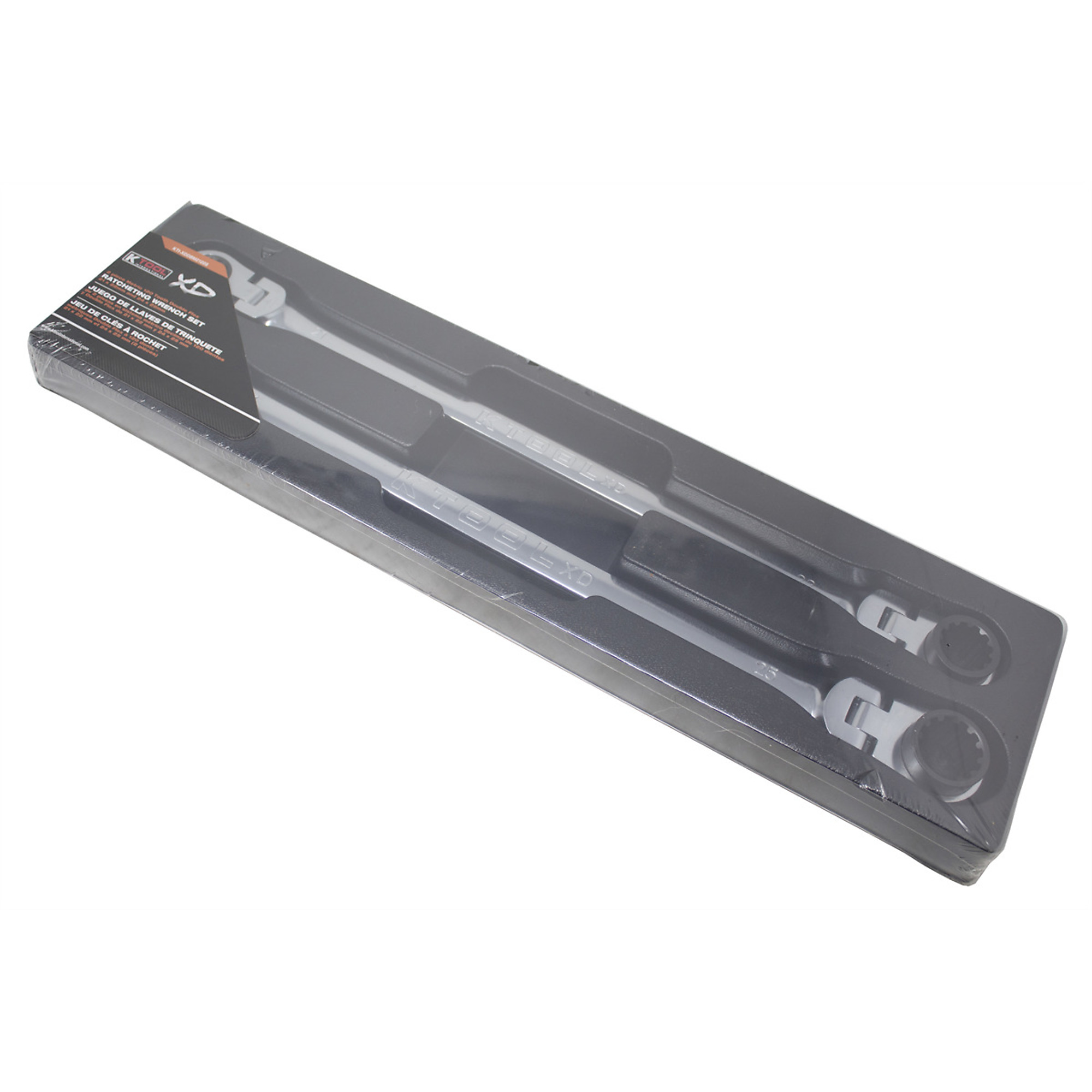 K Tool International Ratcheting Double Flex Wrench Set — 2-Piece, 120 Tooth, Extra Long, Model# KTIXDDBM2120S