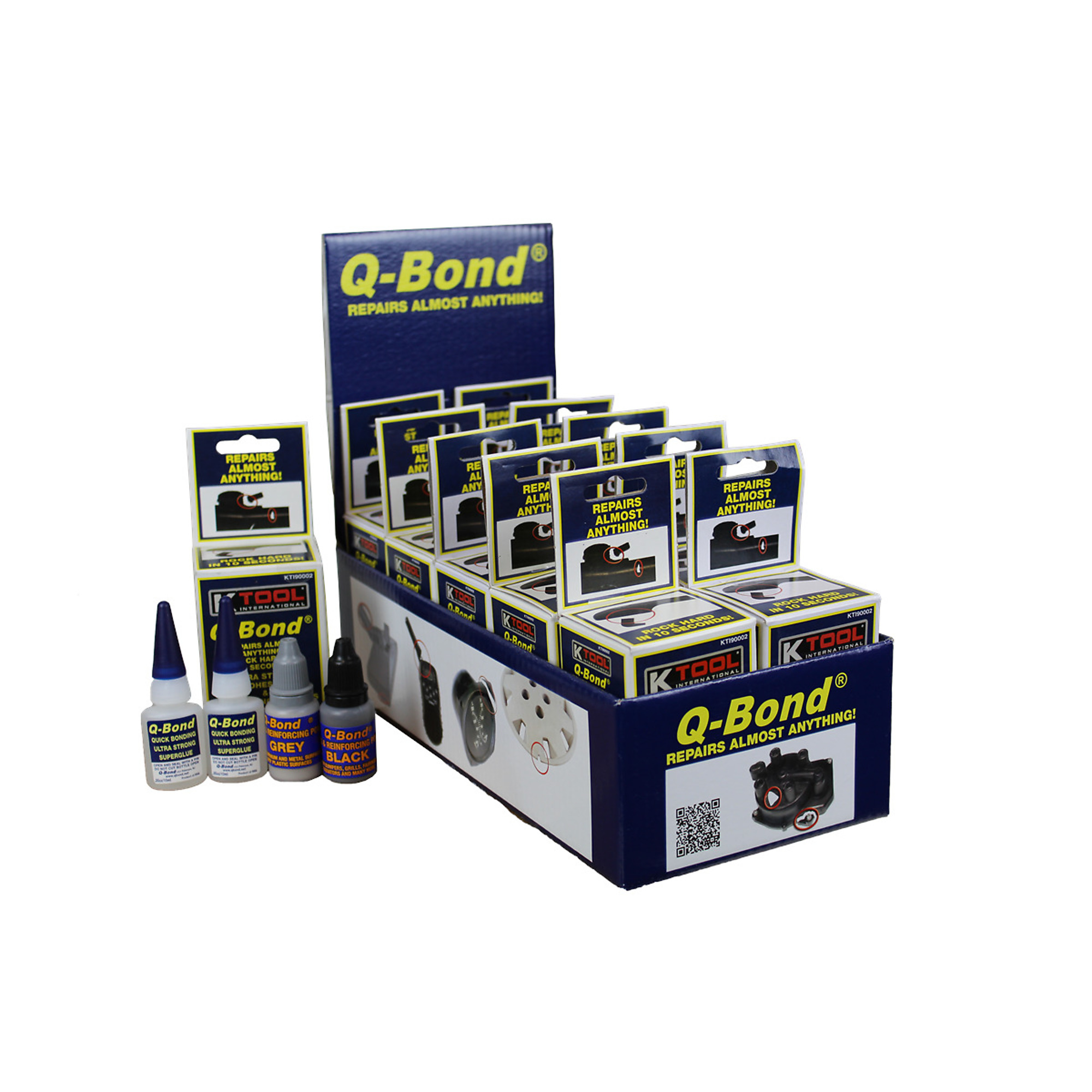 K Tool International Q-Bond Adhesive Kit — 10 Pack Display, Ultra-Strong, Quick Drying, Model# KTI90003