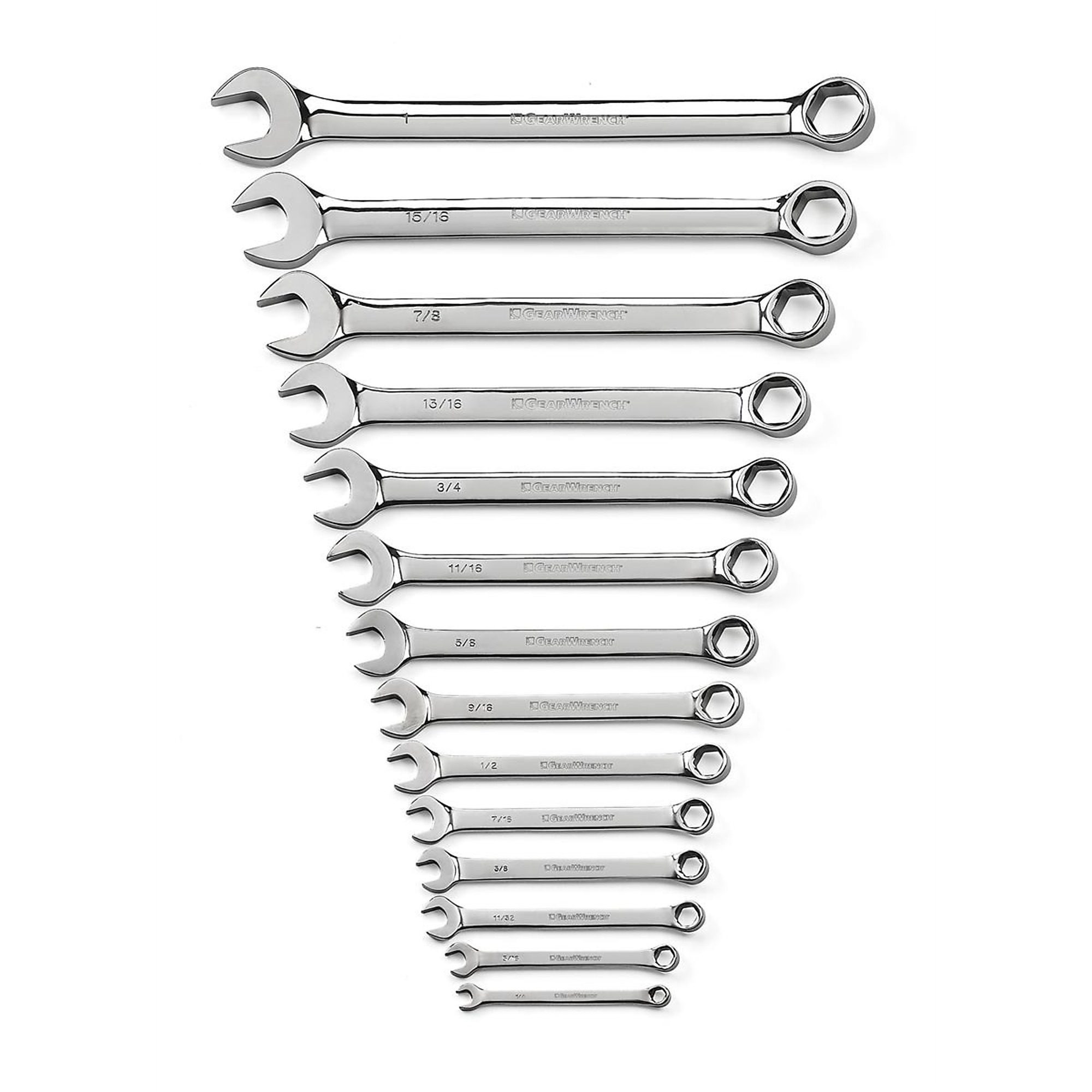 GearWrench 14-Piece SAE Combination Wrench Set — 6-Point, 15° Offset, Alloy Steel, Model# KDT81924
