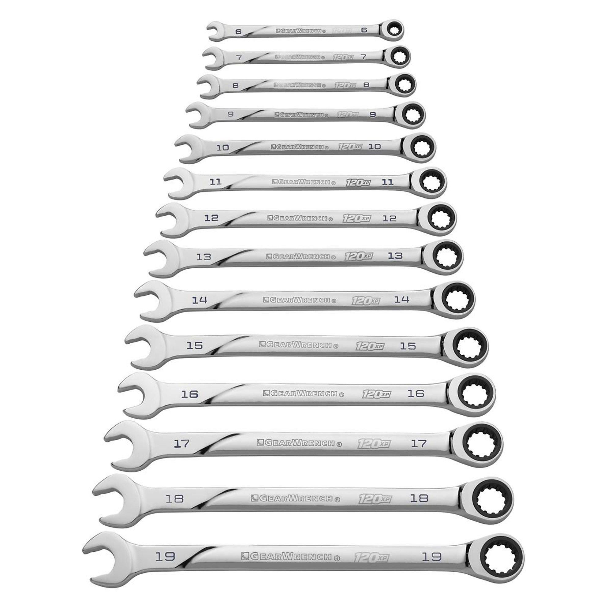 GearWrench 14-Piece 120XP Universal Spline XL Ratcheting Combination Metric Wrench Set — 3° Swing Arc, Color-Coded, Alloy Steel, Model# KDT86426