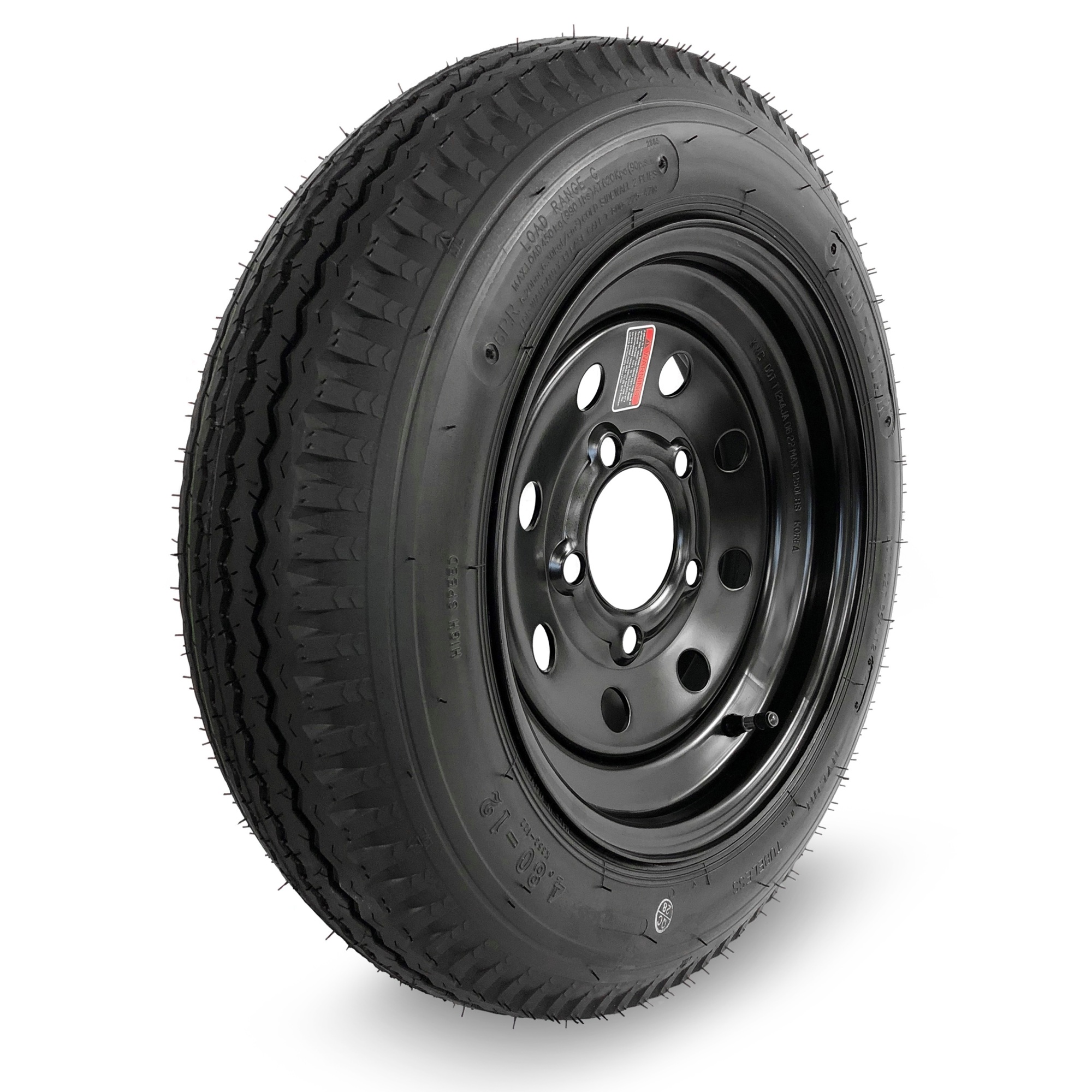 Kenda Loadstar Radial Tire + Wheel Assembly, 12in. Black Mod Wheel, 20.5in. Dia., Load Range C, 5-Bolt Pattern, Model# DM412C-5BLMMN