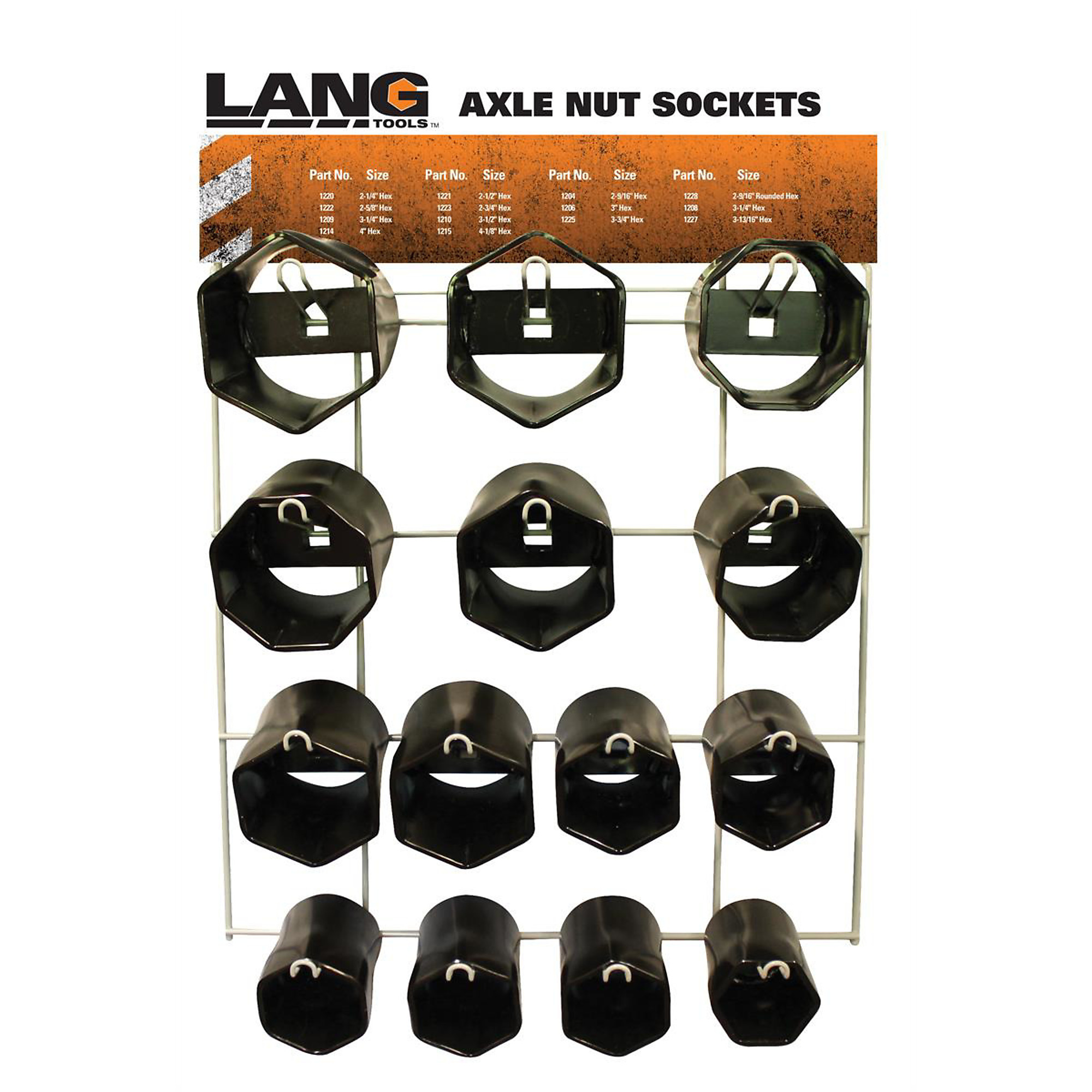Lang Tools 14-Piece Axle Nut Socket Display — 18.25in. x 20in. x 5in., Wire Rack, Model# KAS1290