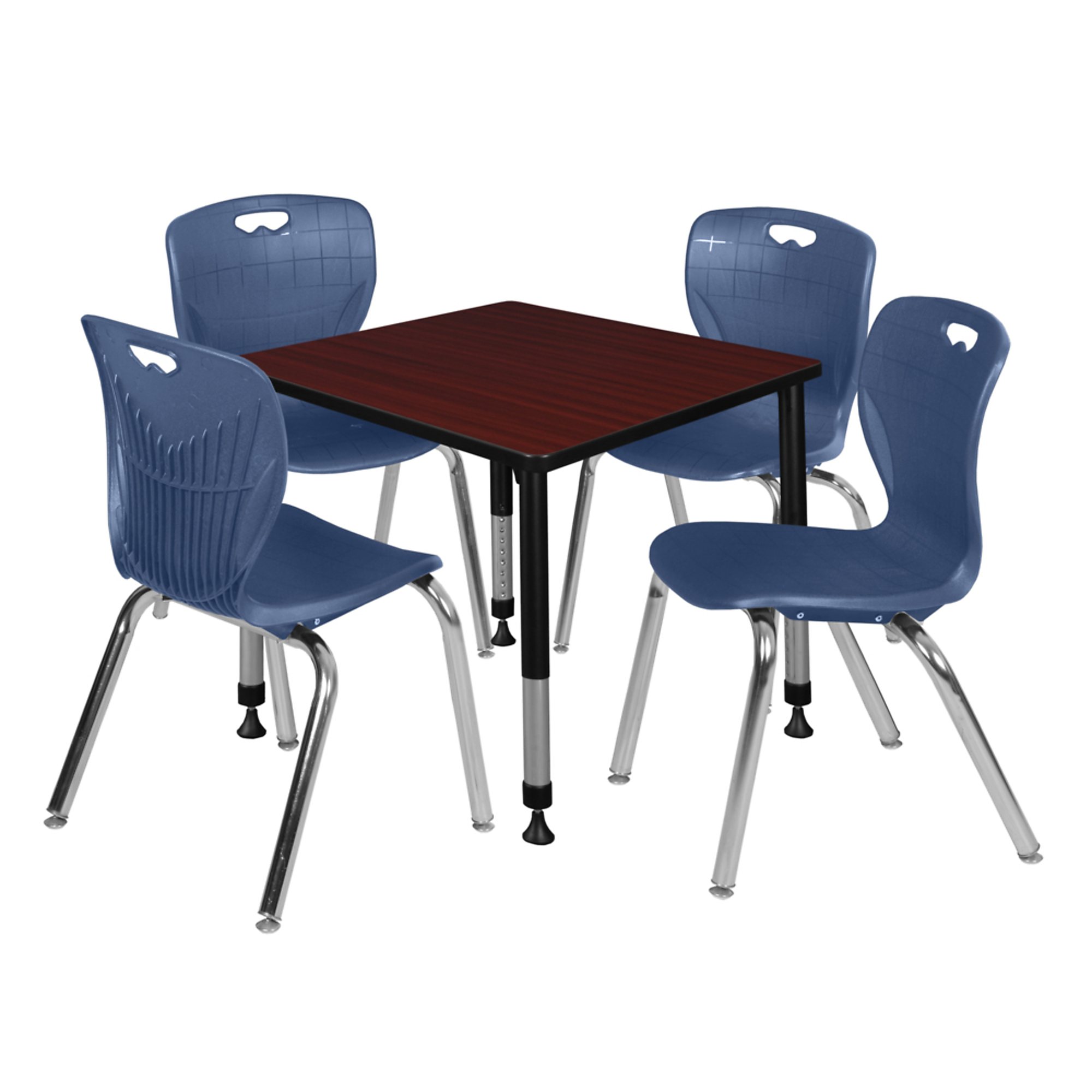 Regency Kee Adjustable Classroom Table with 4 Andy Stack Chairs — 30in. Square, Mahogany/Grey, Model# TB3030MHAPBK40NV
